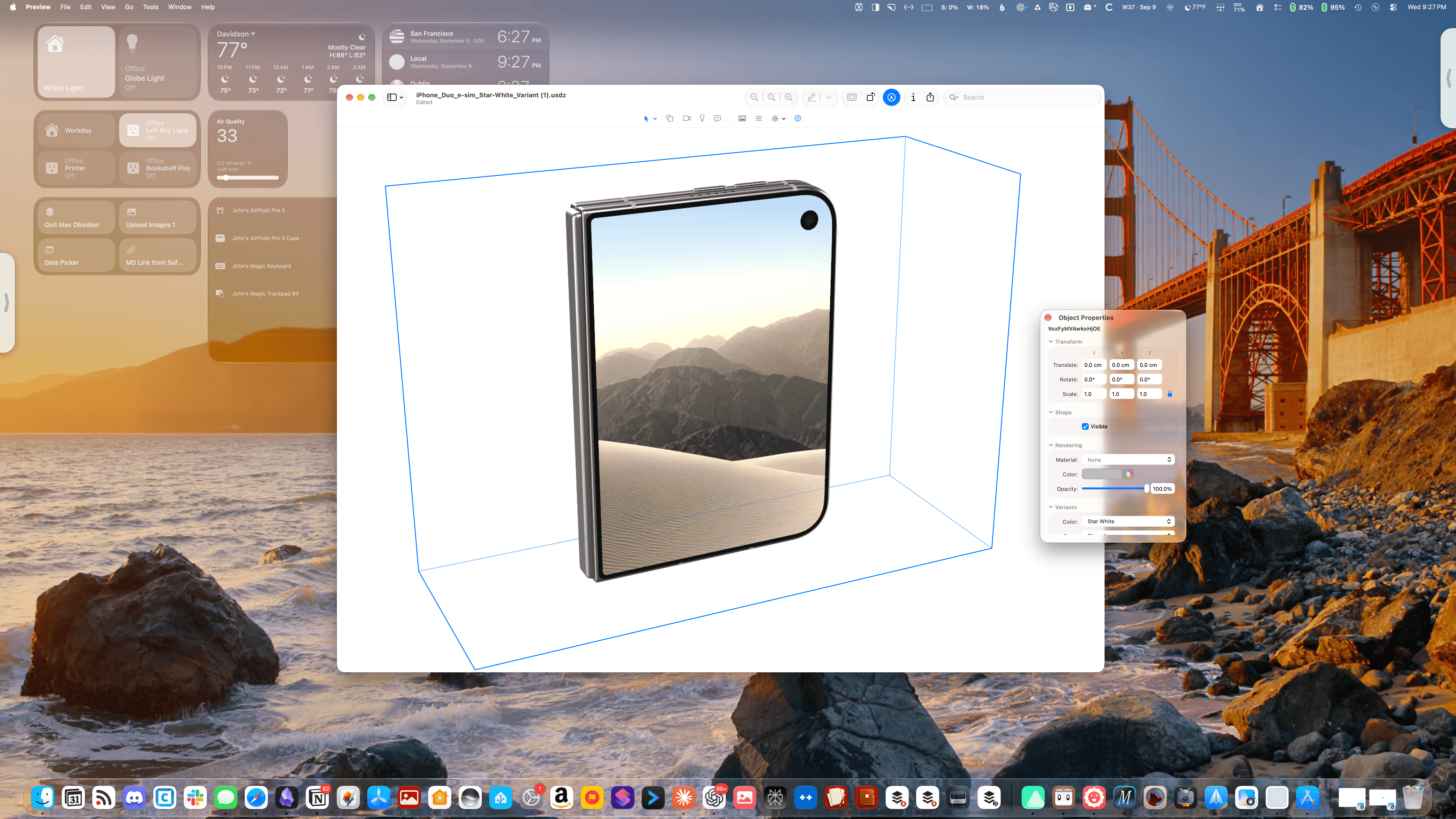 Editing a USDZ file of the iPhone Duo in Preview.