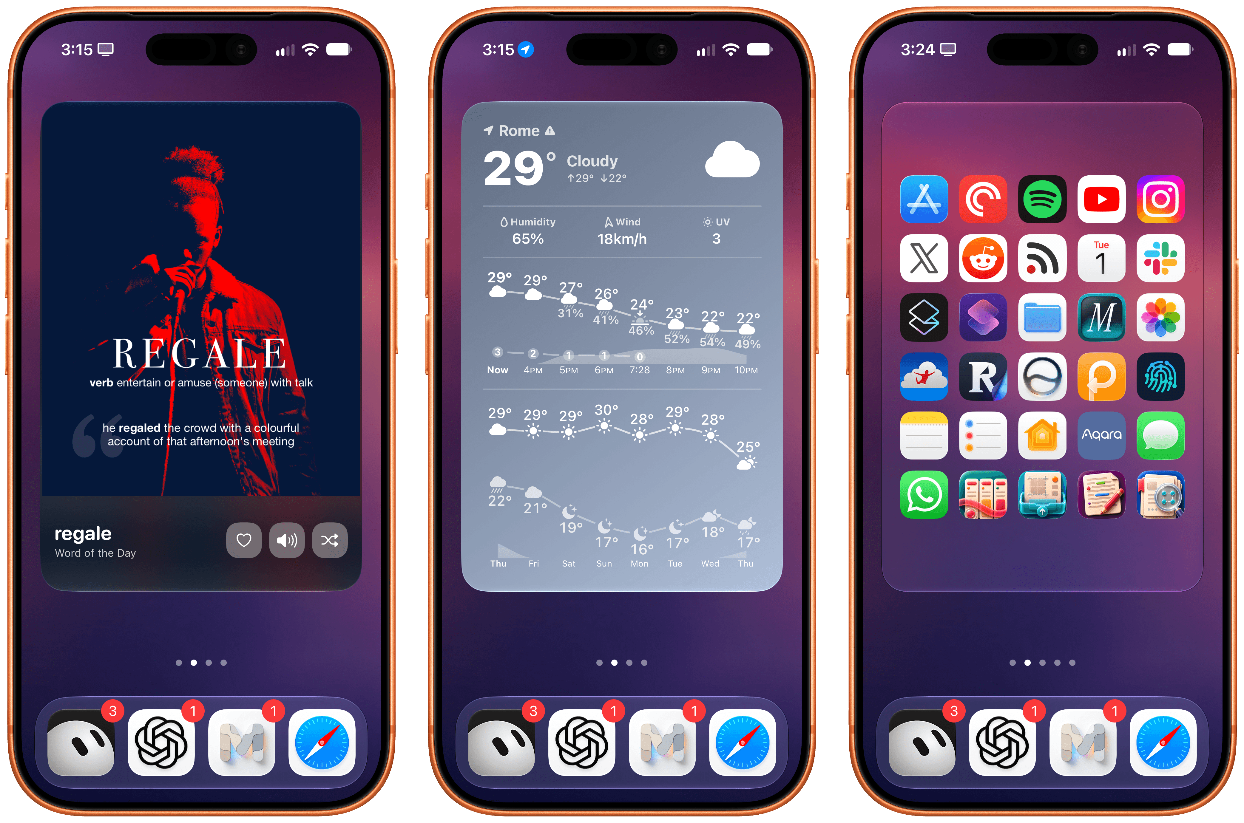 From left to right: LookUp, Mercury Weather, and Lock Launcher.