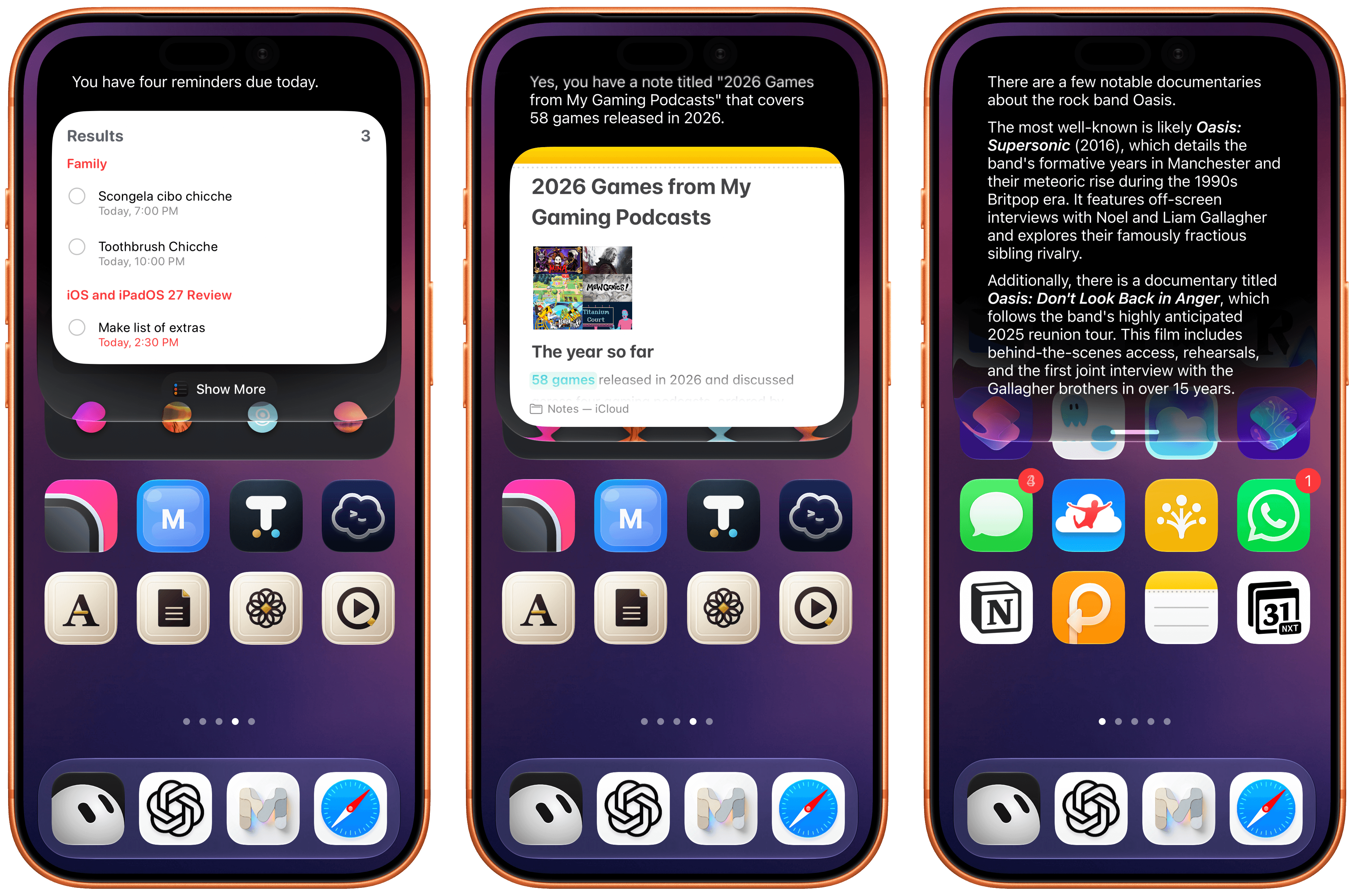 Different examples of the Siri UI.