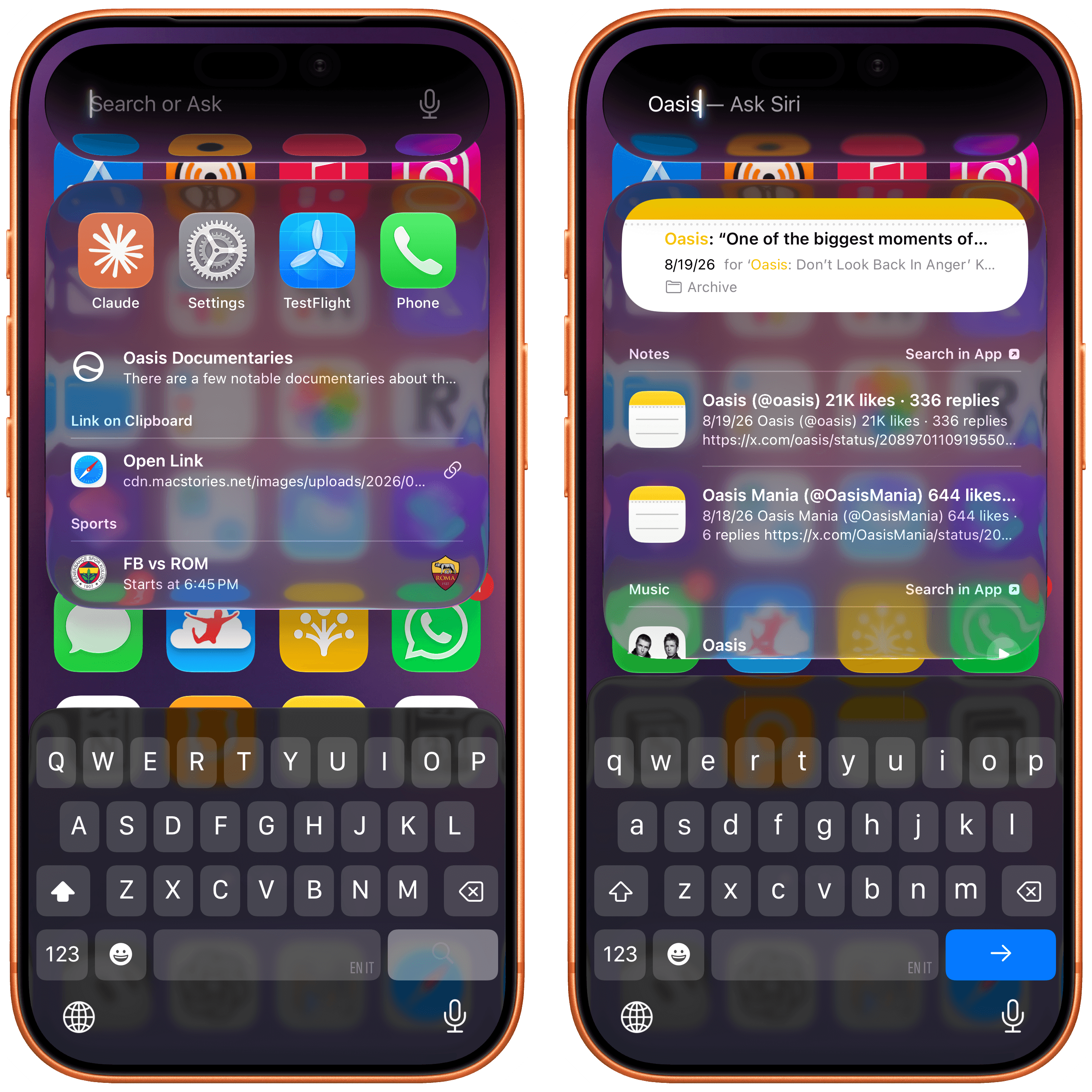 From the same search box, you can either search with Spotlight or ask Siri.