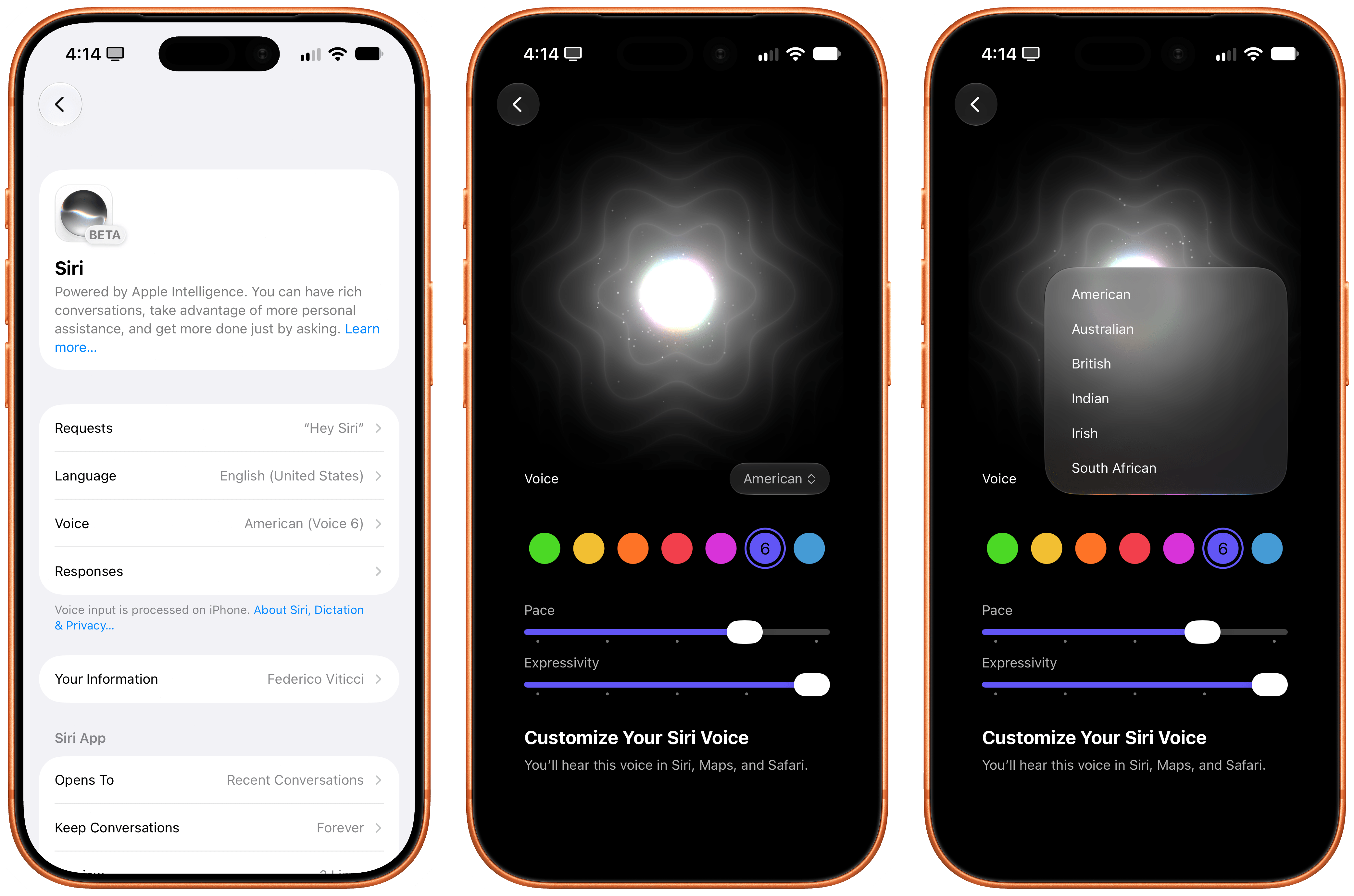 Siri’s new voice customization screen.