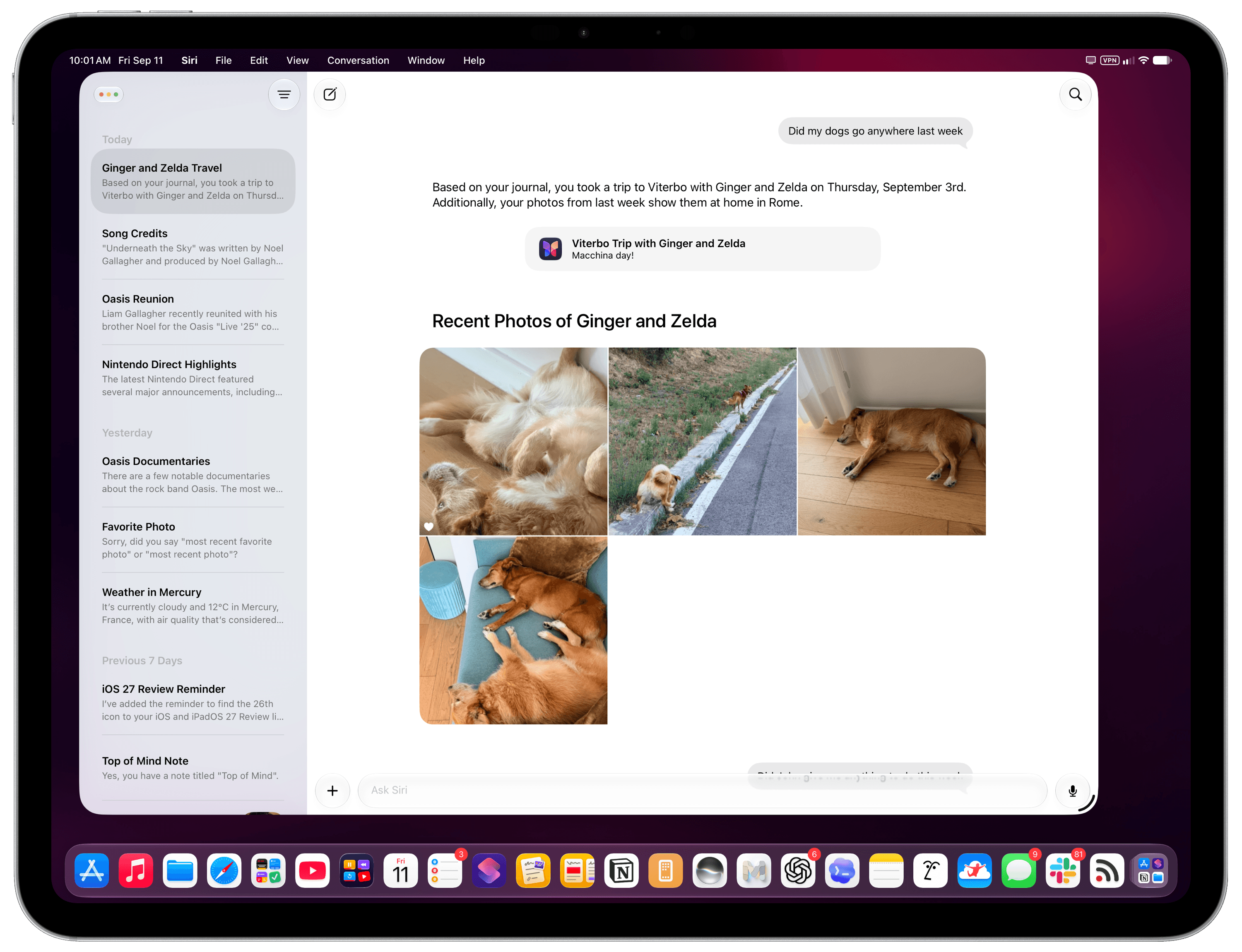 The new Siri app on iPad.