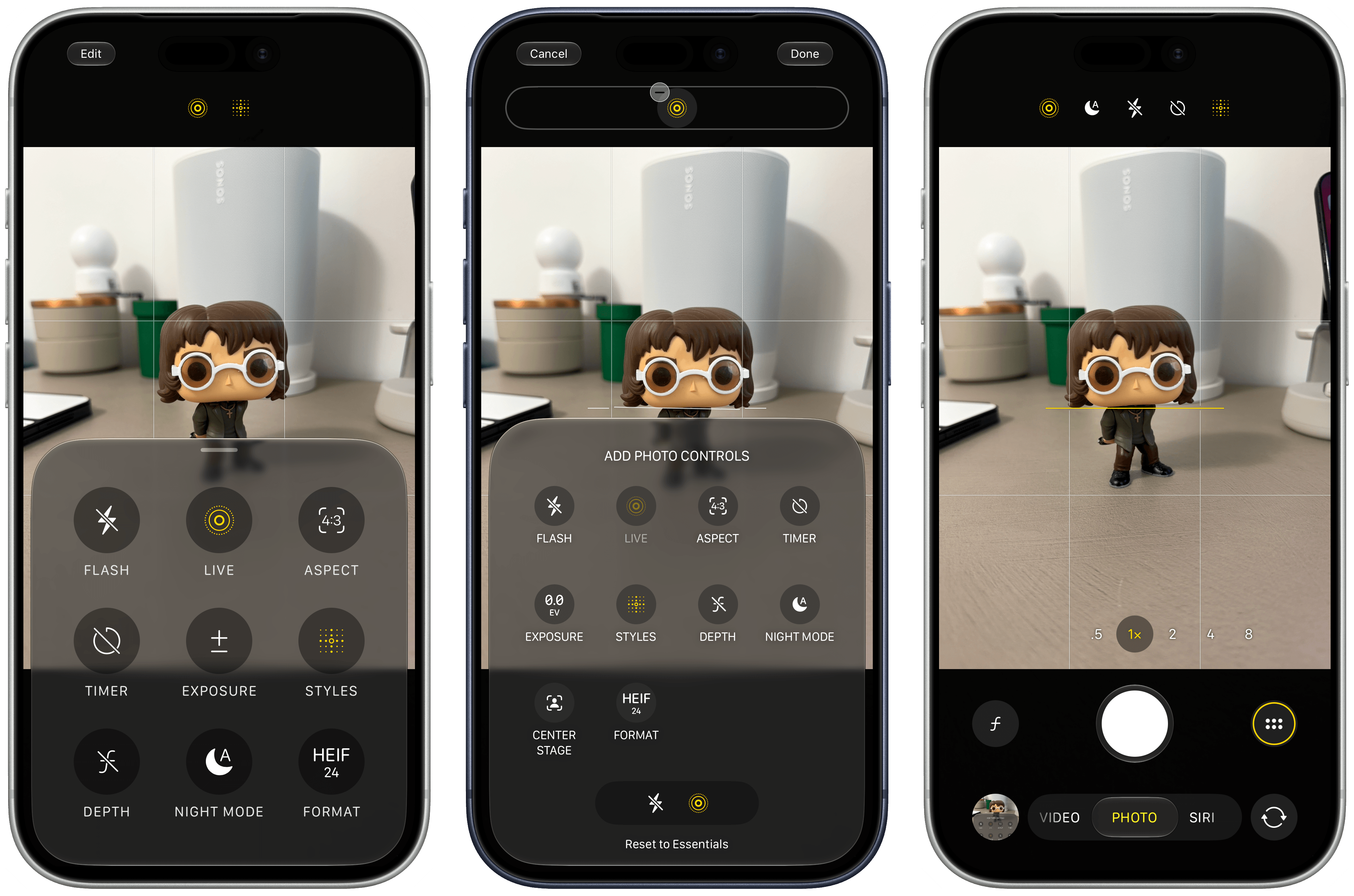 Customizing controls in the Camera app.