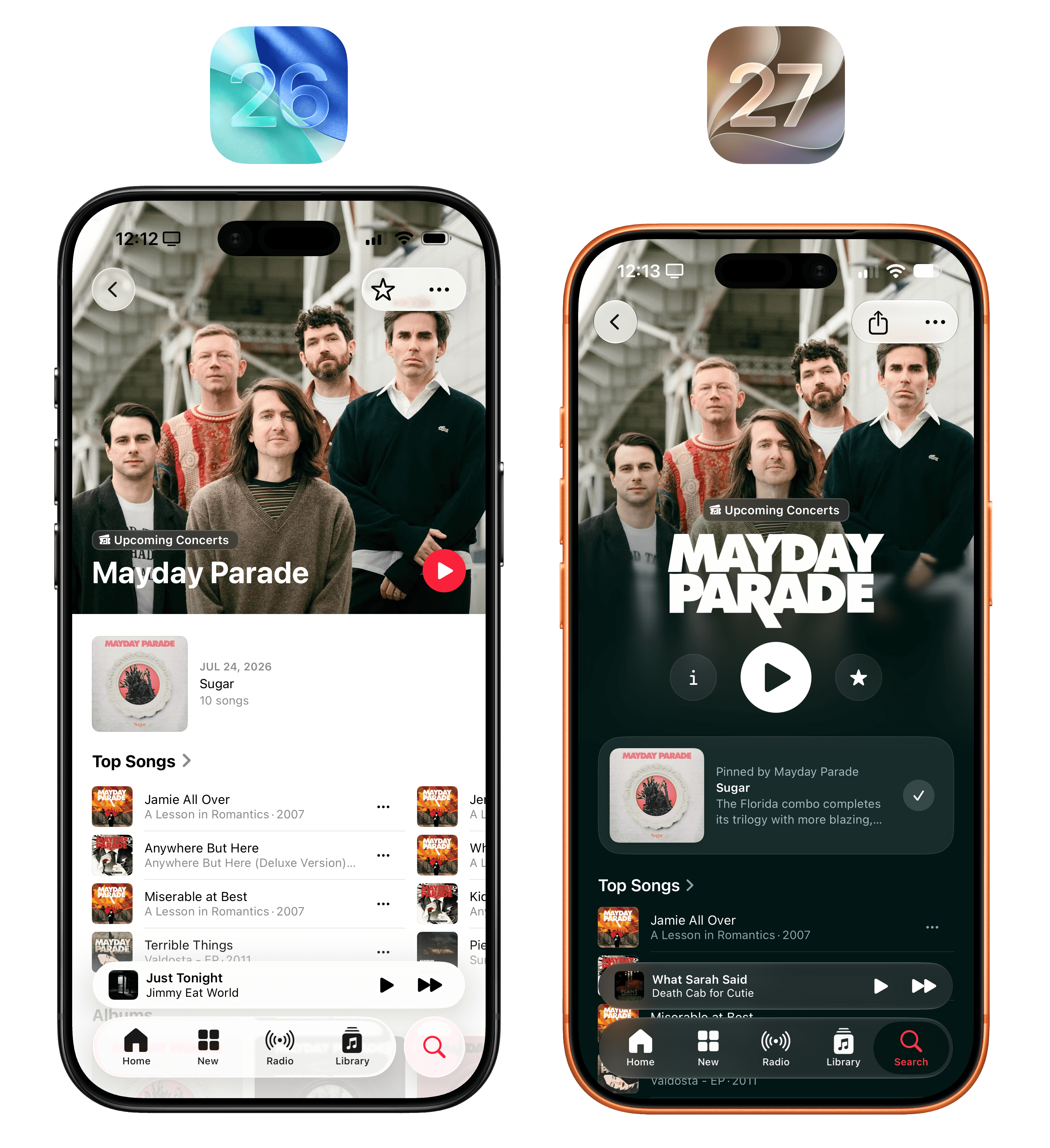 In addition to redesigned artist pages, Apple is also letting artists upload their own custom logos, as seen with Mayday Parade here.