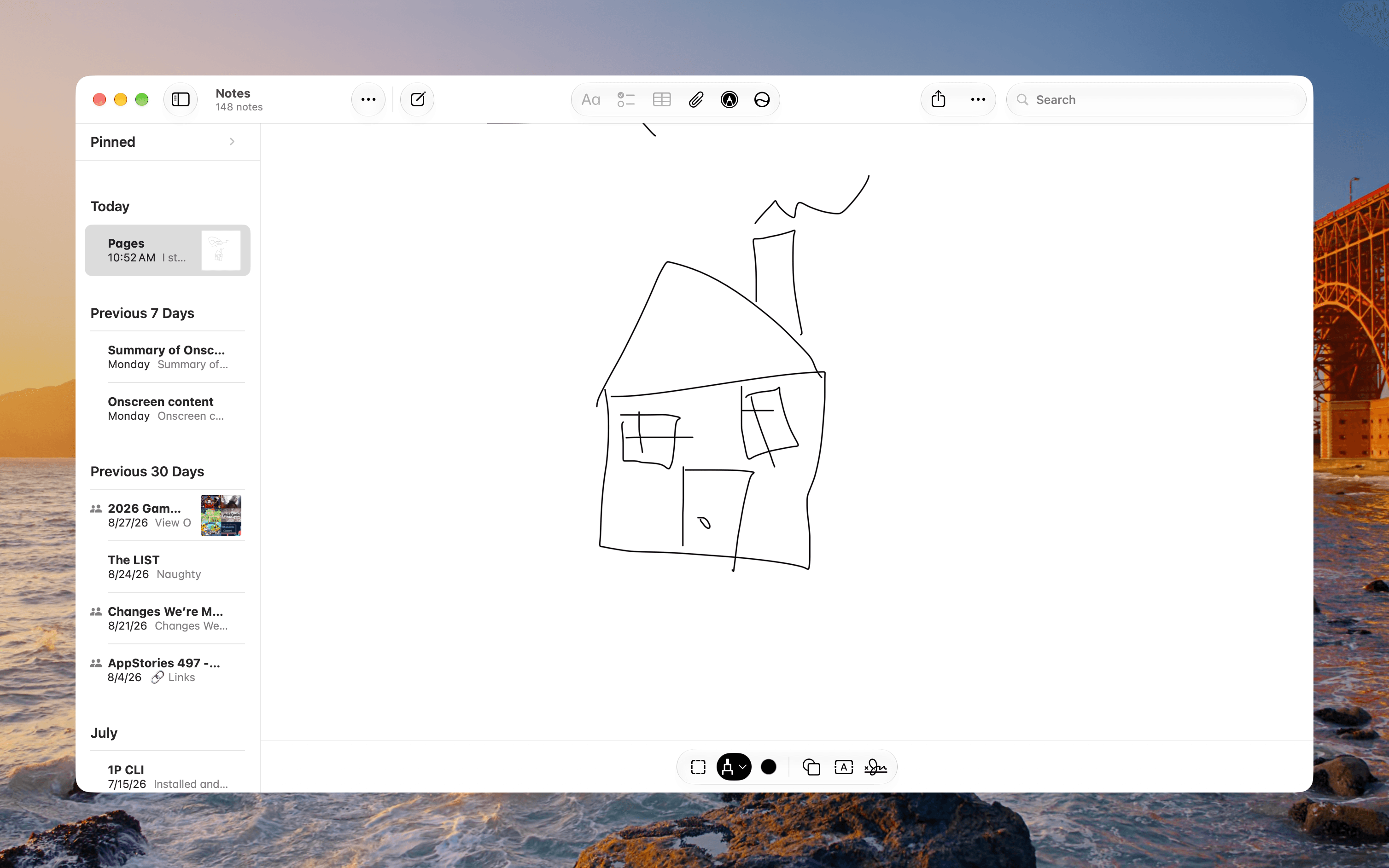 Drawing on the Magic Trackpad in Notes.
