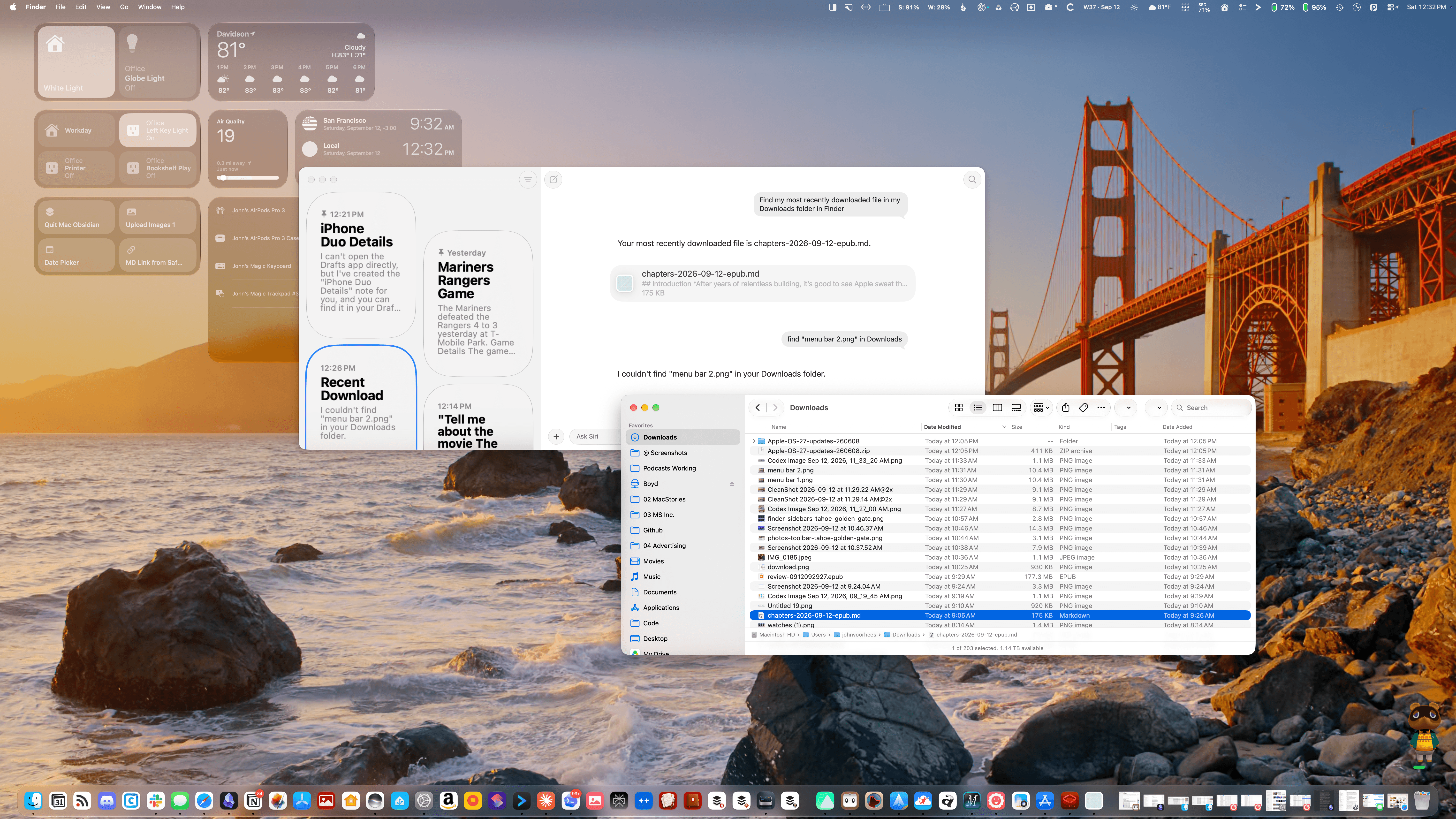 The most recent file Siri could find in my Downloads folder was from more than three hours and 18 files ago.
