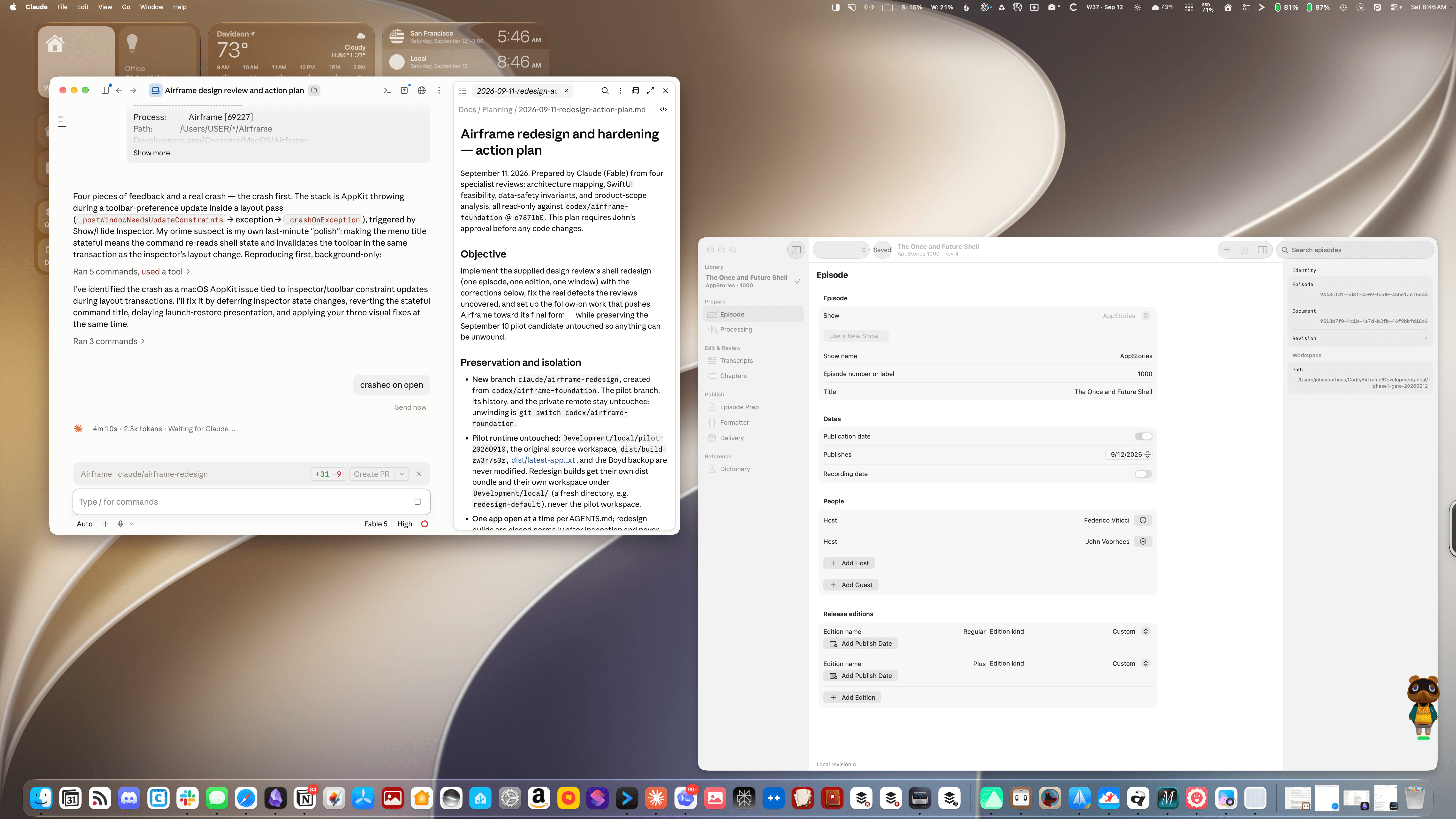 Claude Code at work on a Mac app.