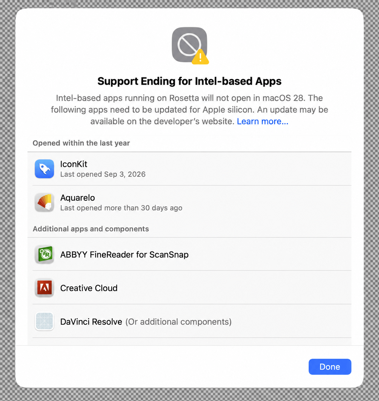 Listing what's left of my Intel-based apps.