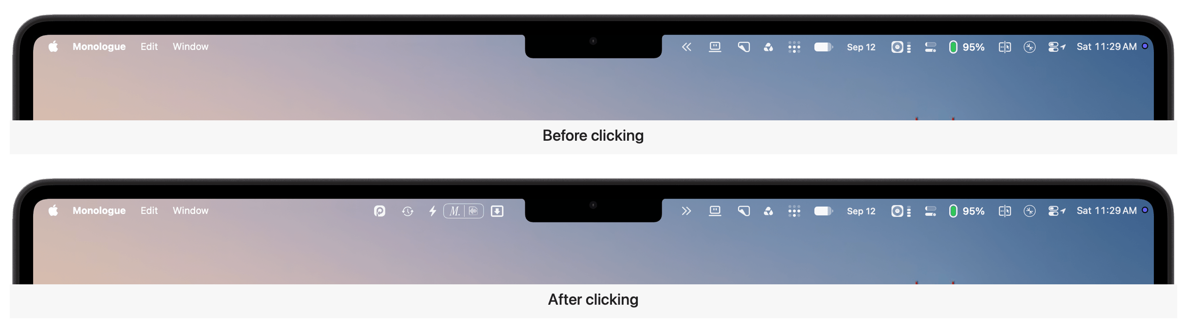 The double-arrow icon reveals menu bar icons hidden by the notch or an app’s menu system.
