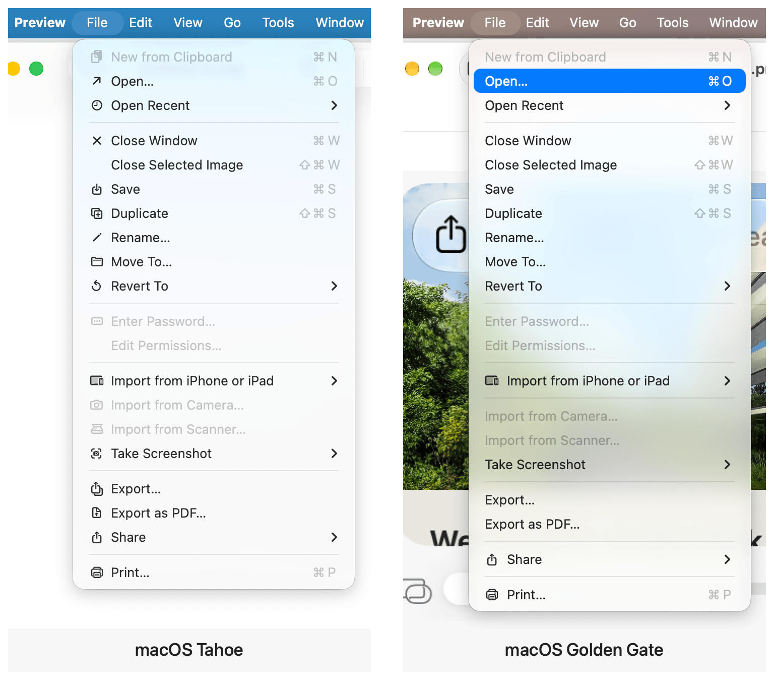 Golden Gate takes a more restrained approach to icons in menus.