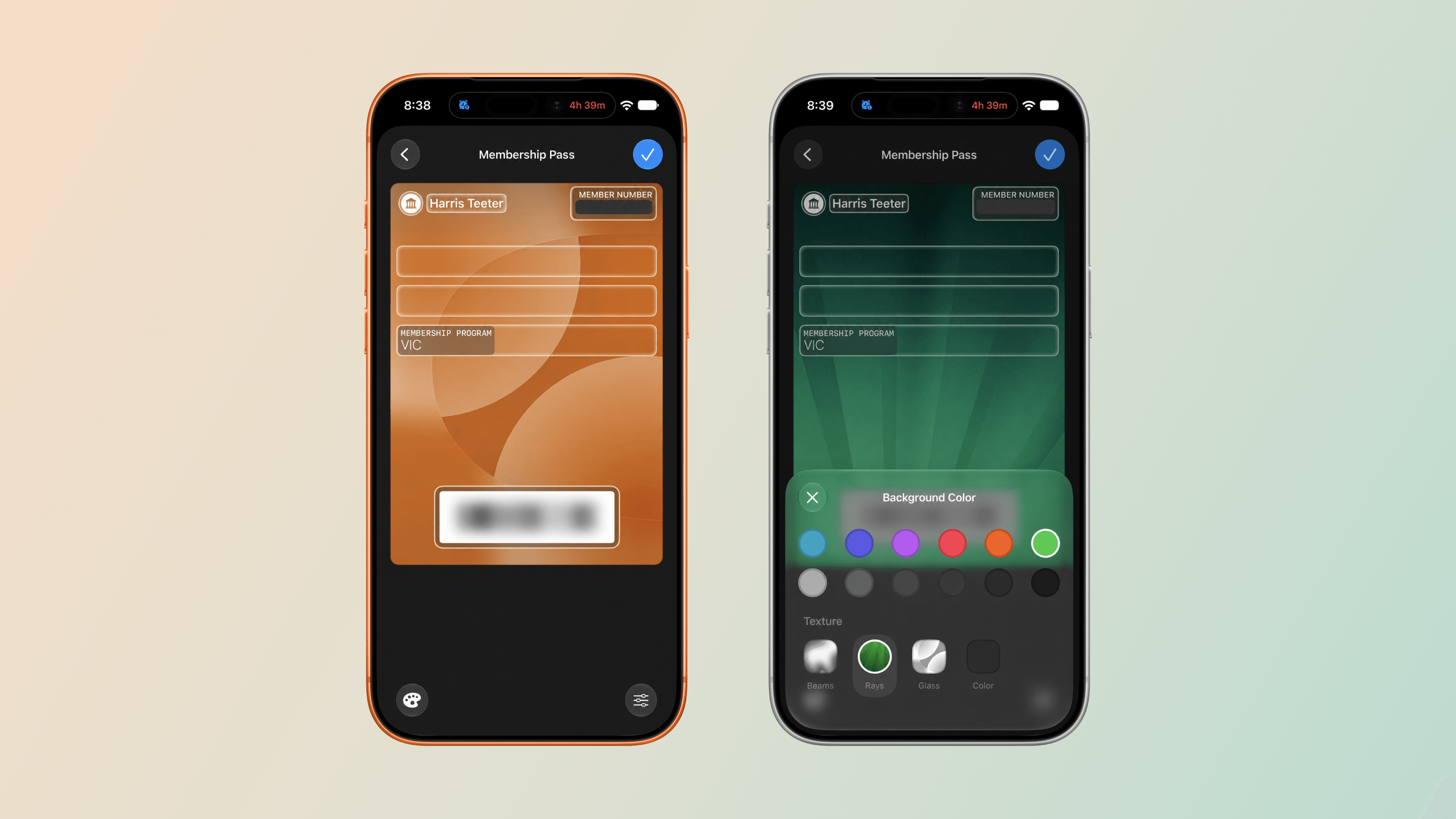Customizing a Wallet pass’s background color and texture.