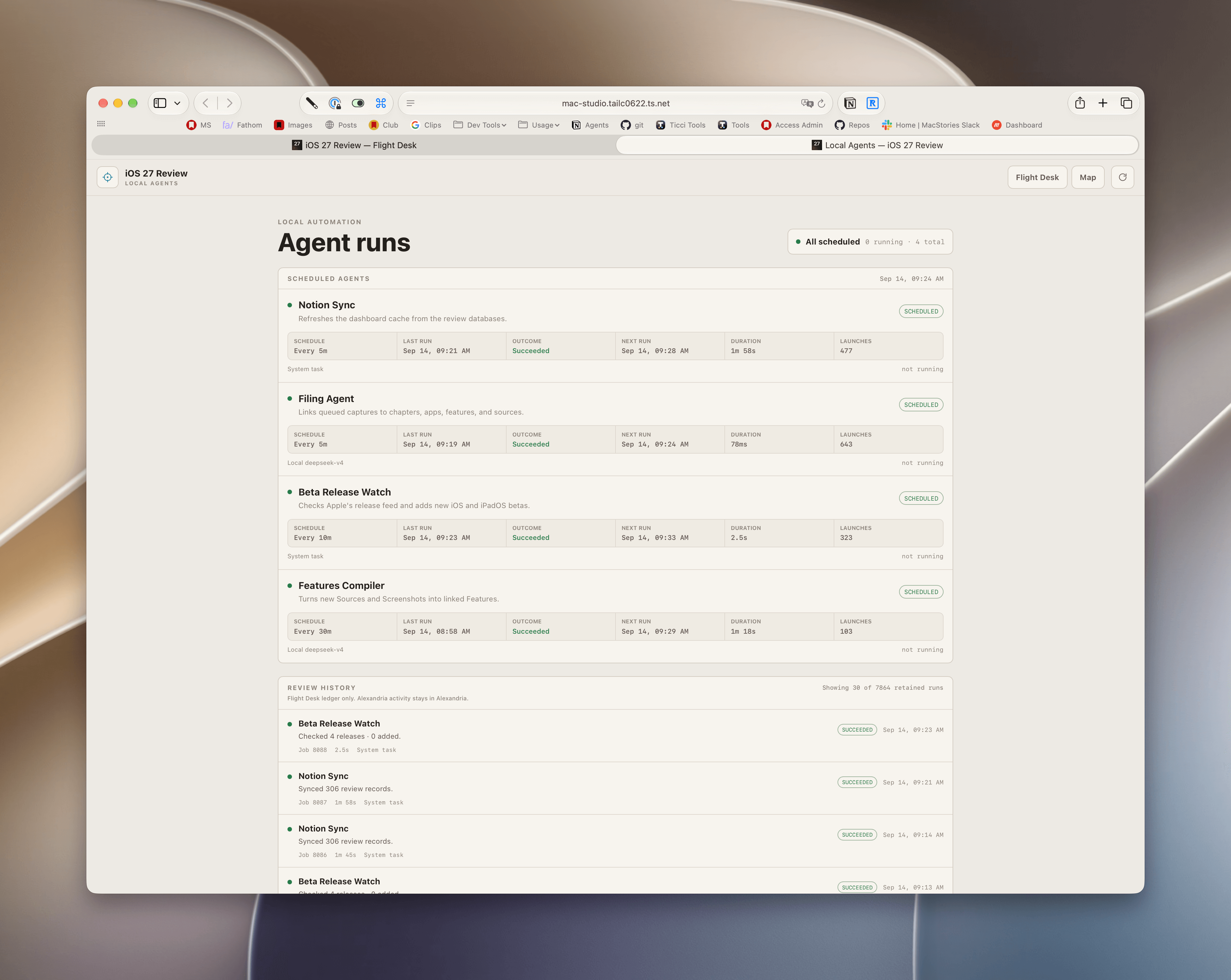 The local AI agent runs in my custom Desk app.