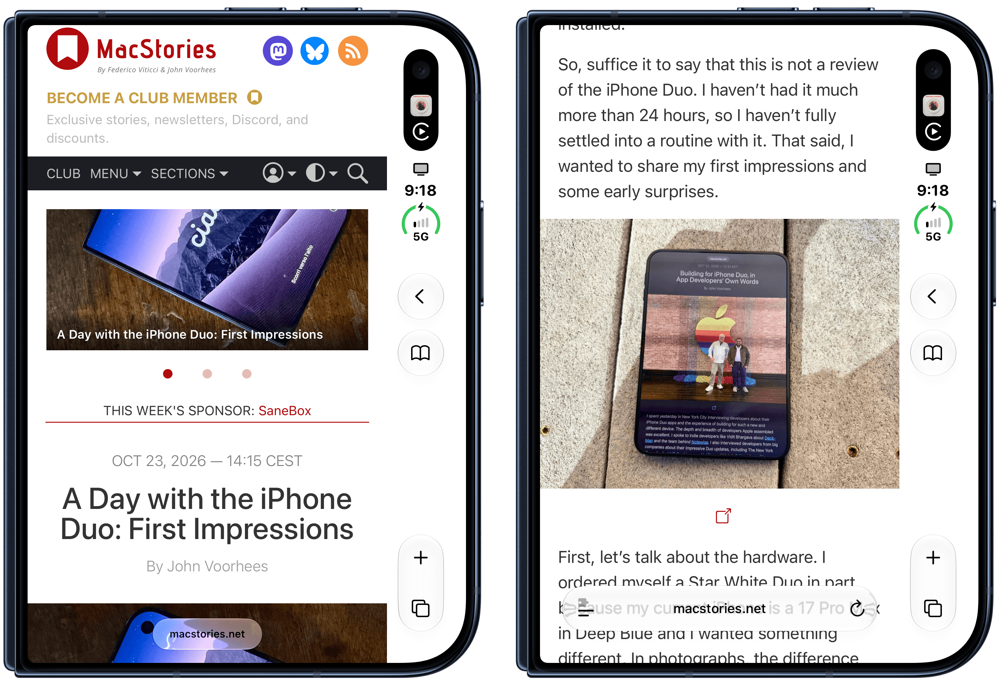 MacStories on the iPhone Duo's outer display.