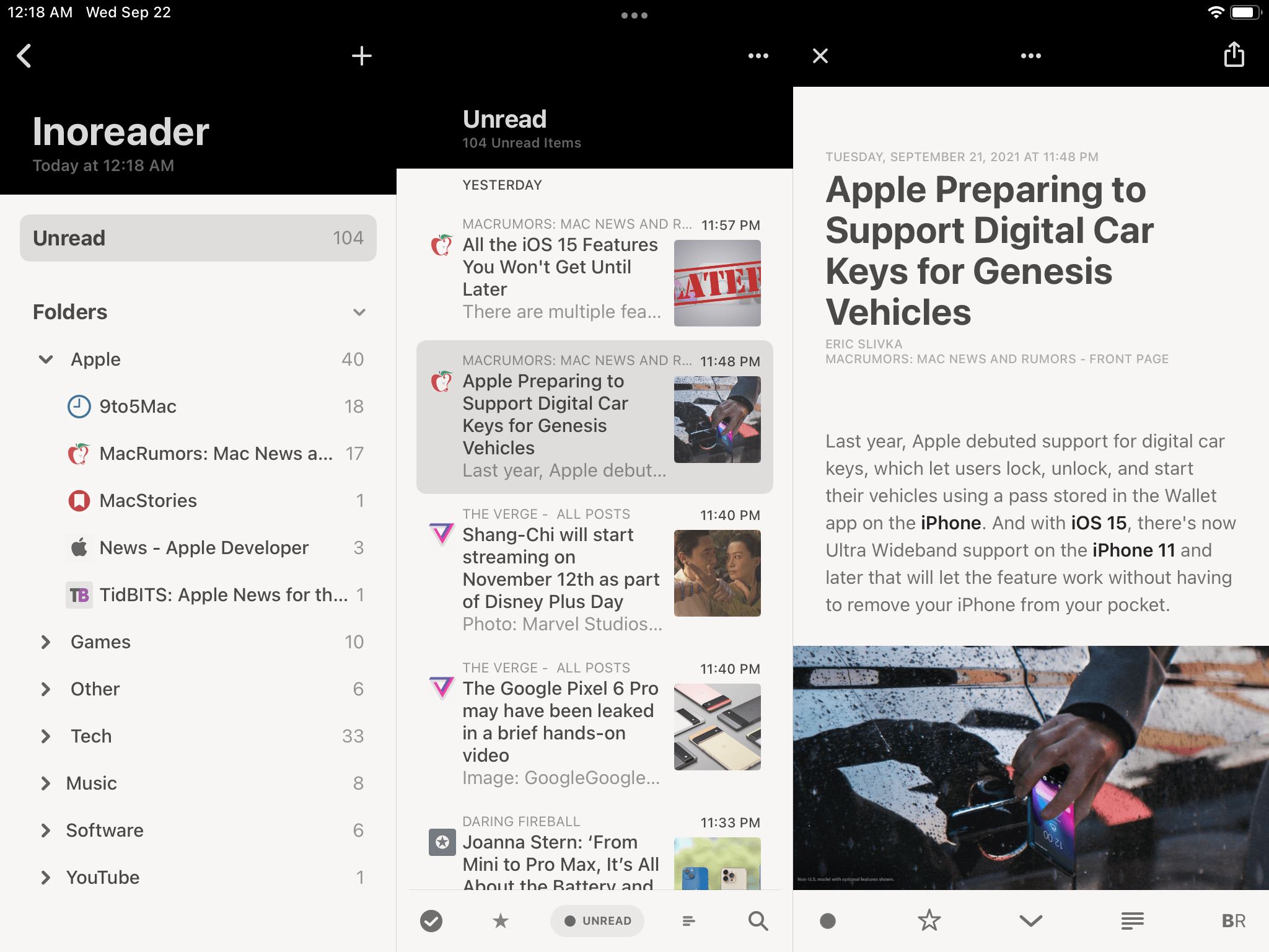 A multi-column app on the old iPad mini.