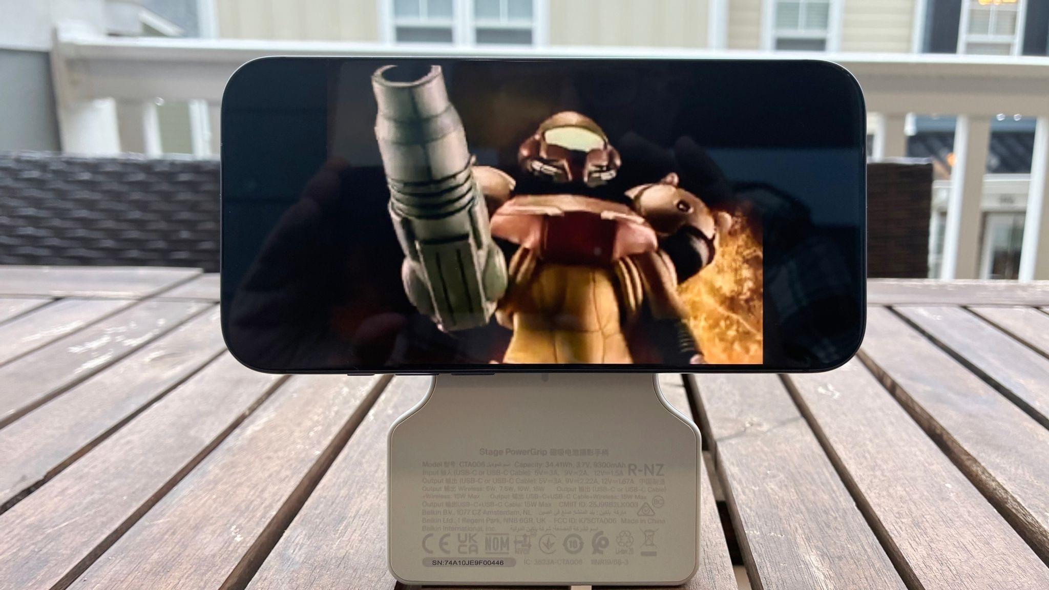 The Stage PowerGrip can serve as a stand for horizontal viewing…