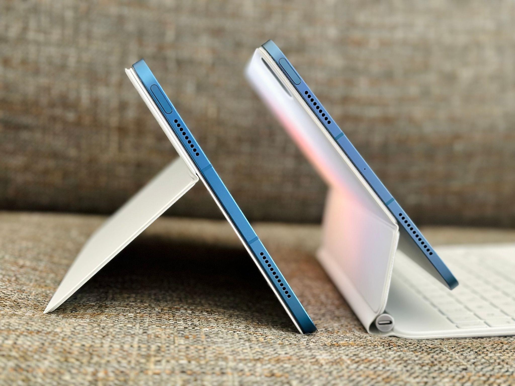 The Magic Keyboard Folio (left) and the iPad Air in the Magic Keyboard.