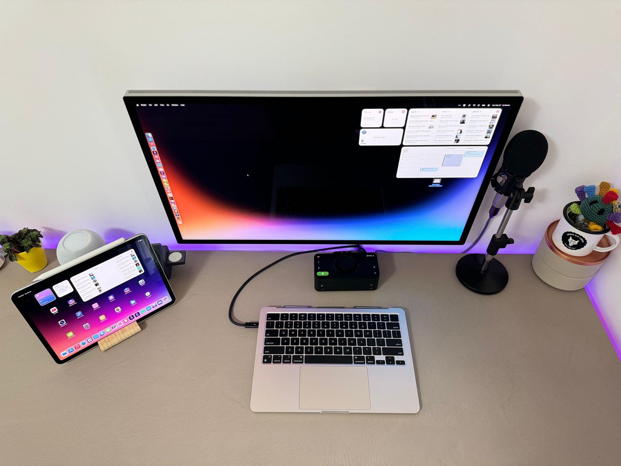My desk setup with a headless MacBook Air.