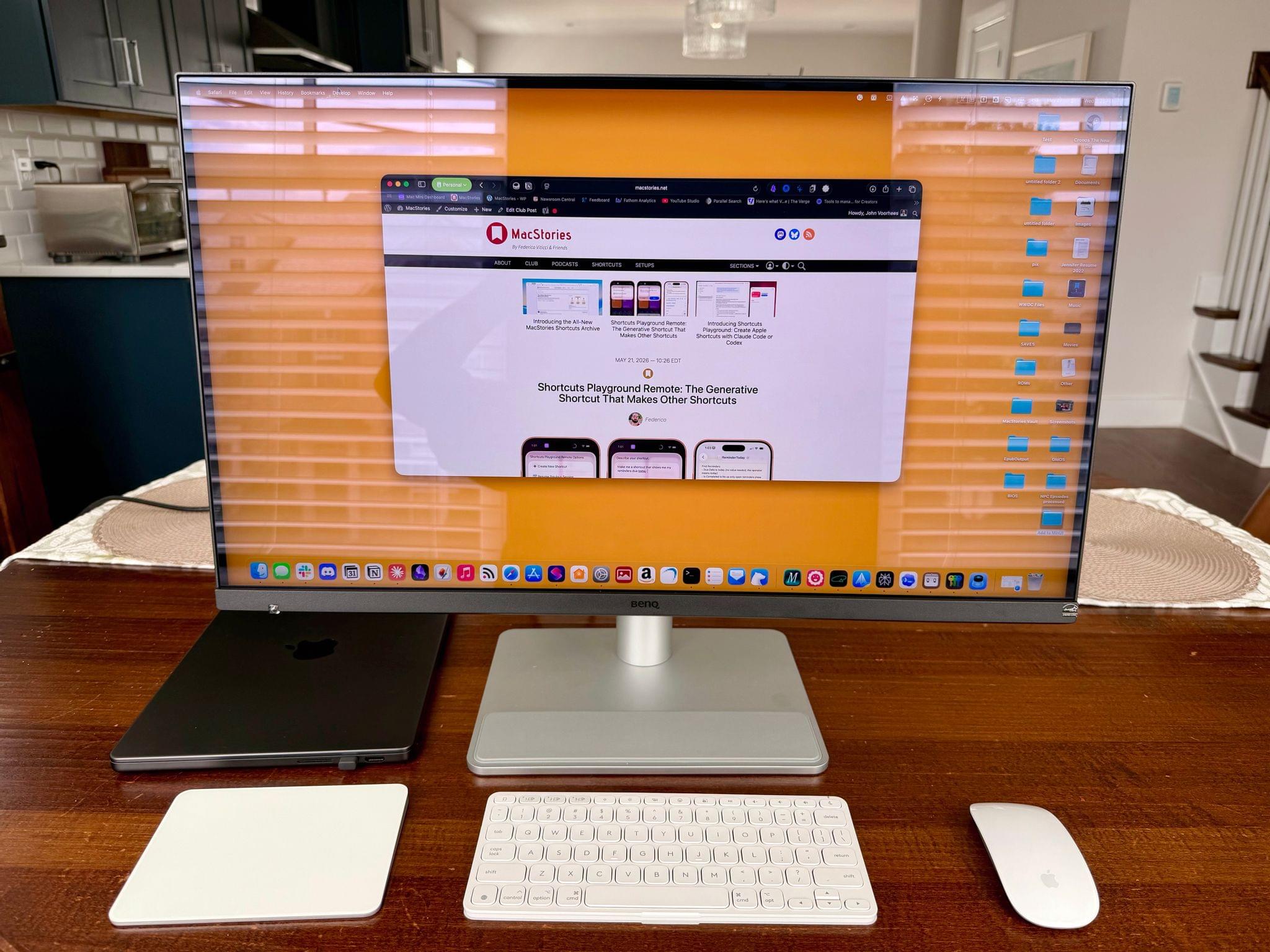 The BenQ MA270S is glossy, as my kitchen windows demonstrate here.