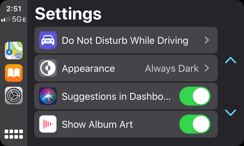 CarPlay's Settings app.