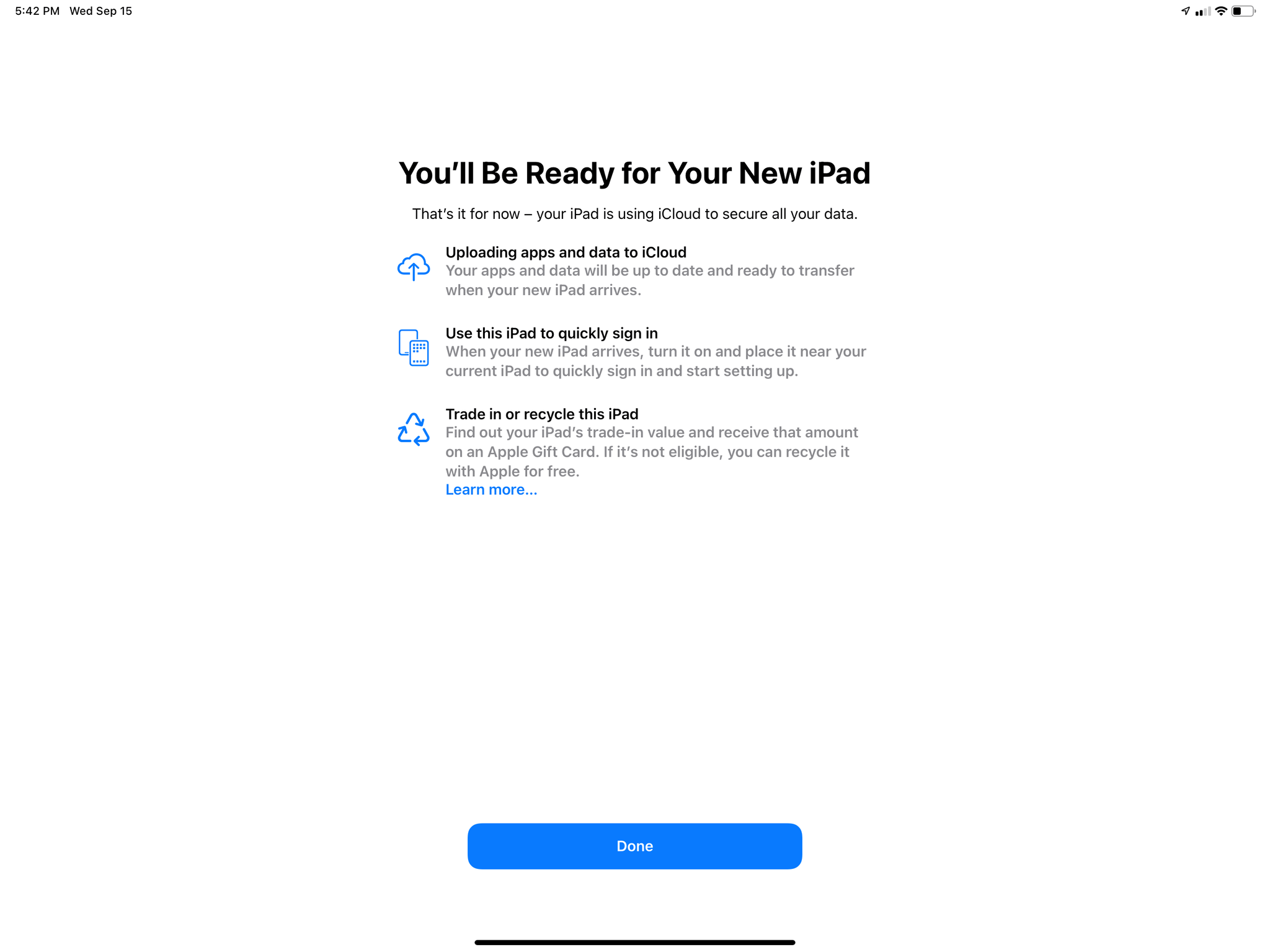 Preparing for a new iPad in iPadOS 15.