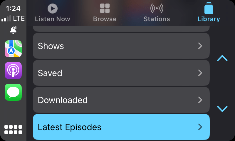 The sections in Podcasts' new Library tab.