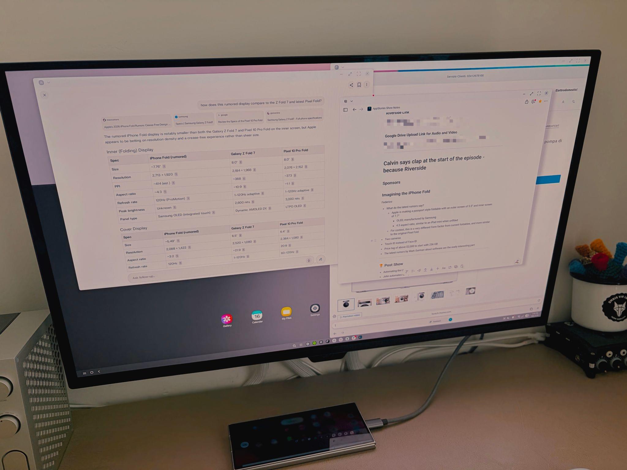 With DeX mode on the Z Fold 7, I can run a desktop-like environment by simply connecting the phone to my monitor, which is pretty wild – and I bet Apple won’t support this for the first generation of iPhone Fold/Duo.
