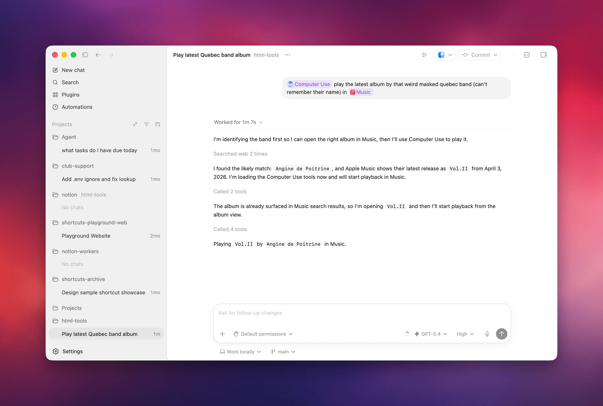 Codex had no issues playing music in the Music app.