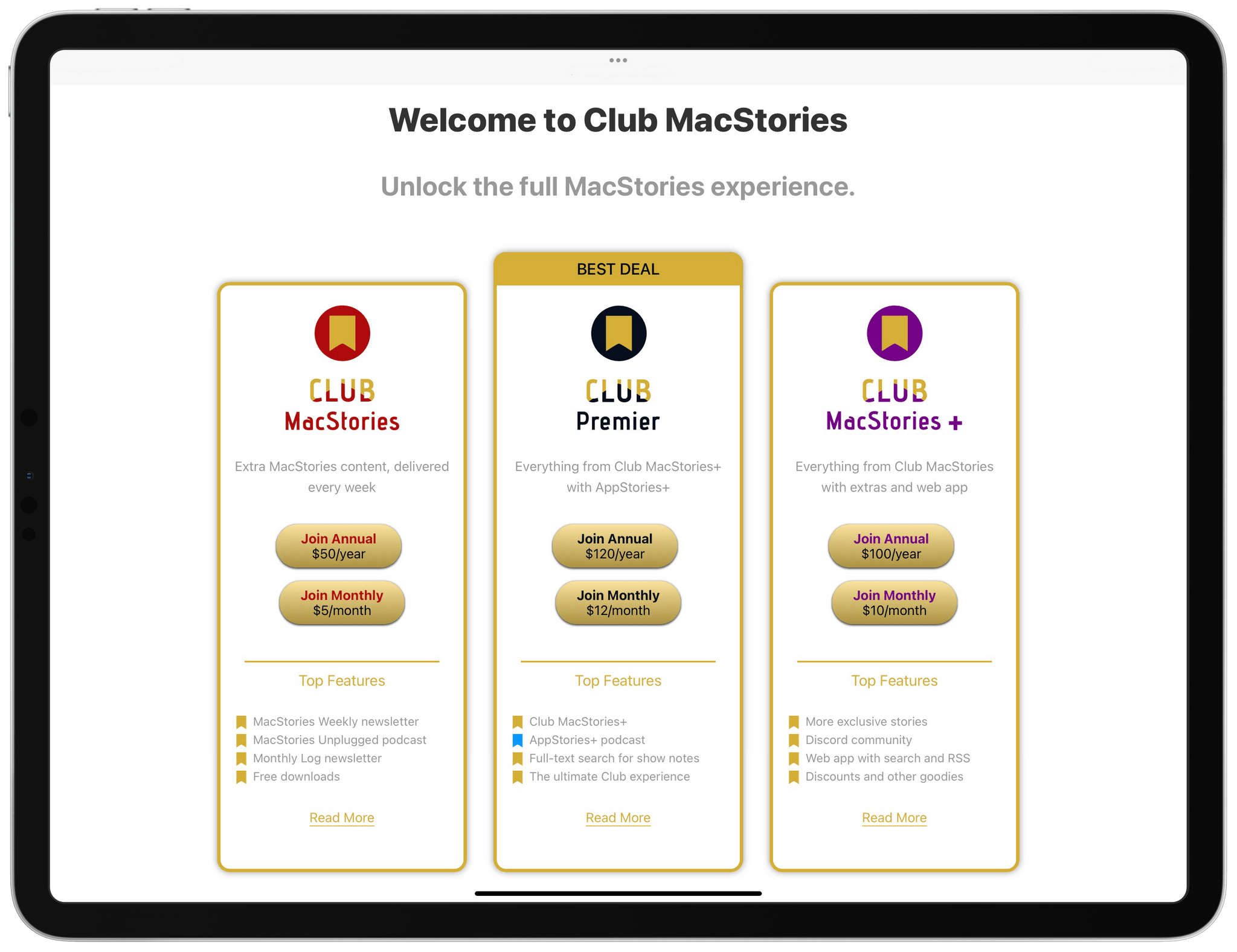 Visit our [Plans page](https://club.macstories.net/plans) for more details on each Club option.