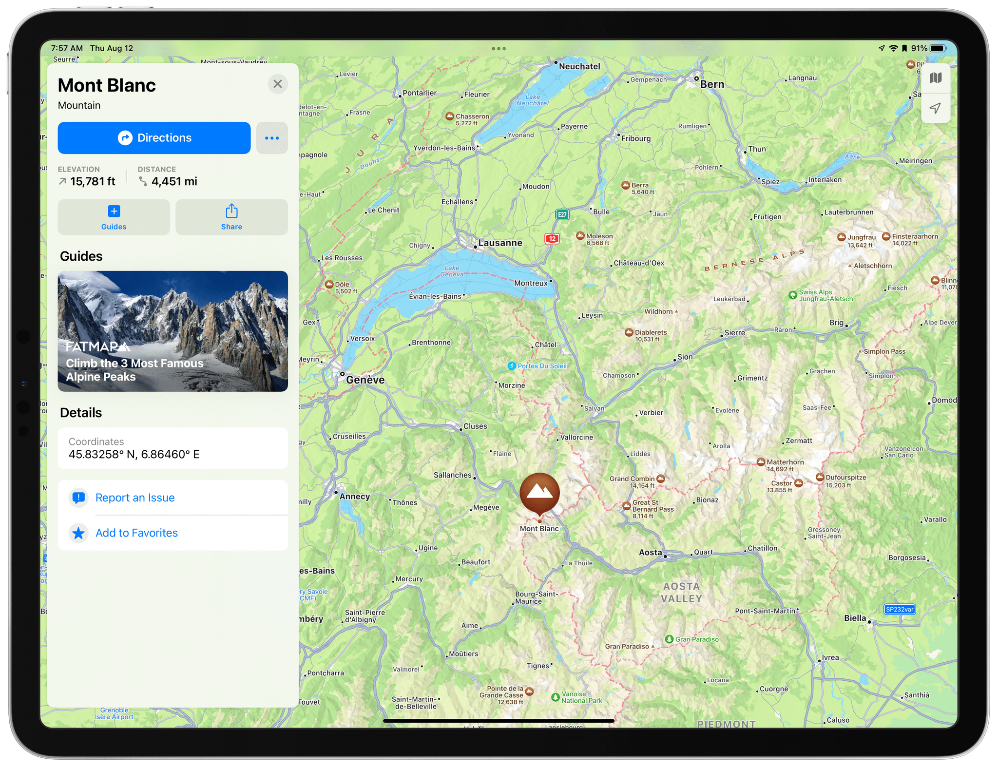 In contrast, iPadOS 15 and the other updated versions of Maps make it easy to find mountains and other geographic features and learn more about them.
