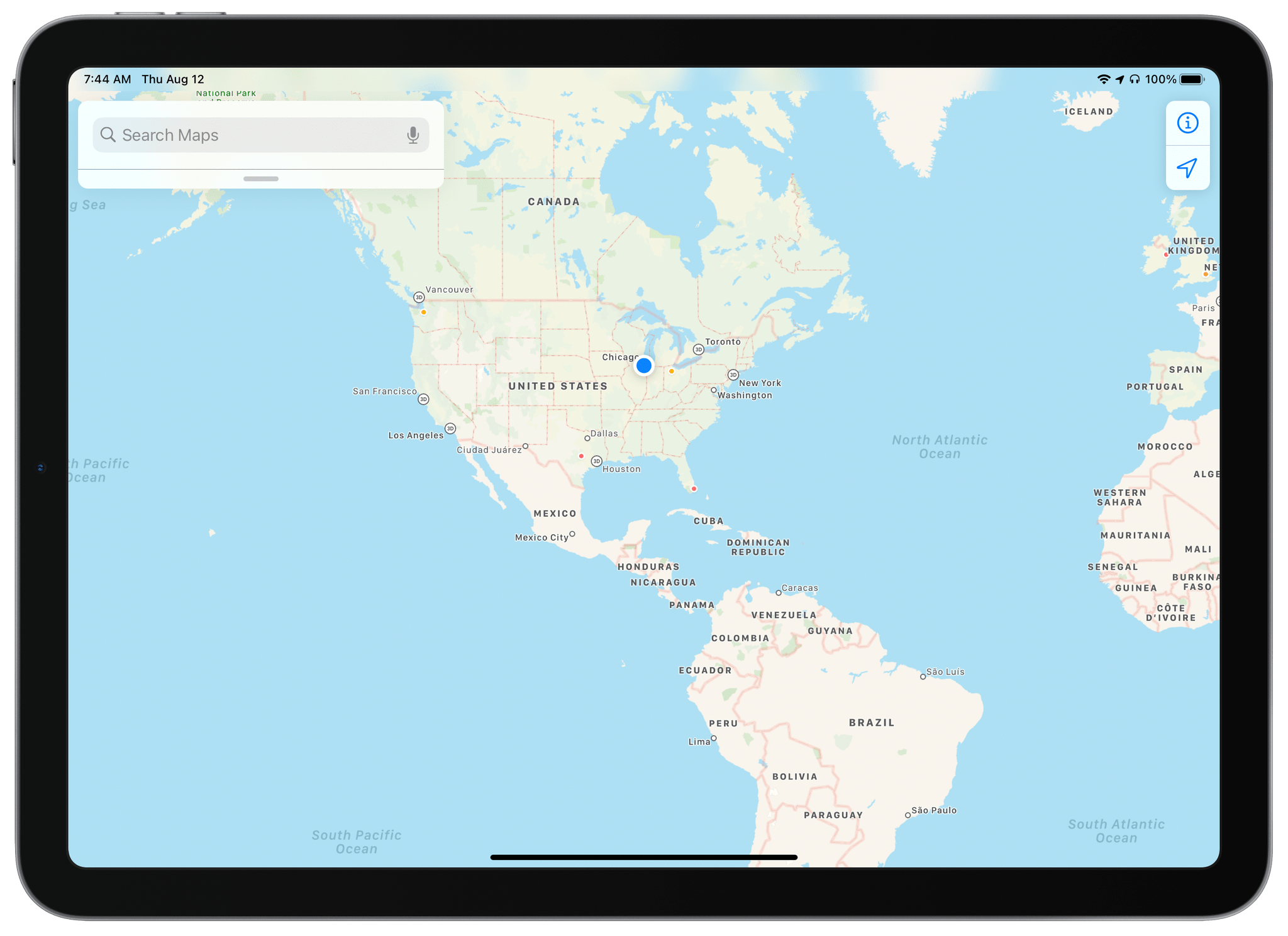 Maps zoomed all the way out in iPadOS 14.