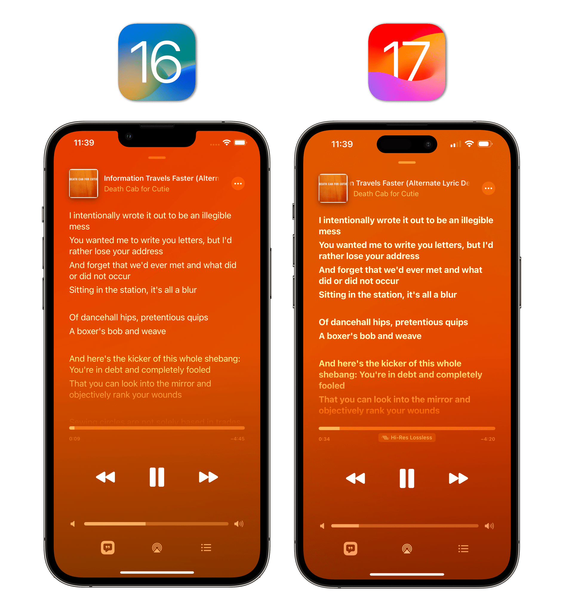 Sorry, I was almost forgetting the most important change of the Music app in iOS 17: non-synced lyrics now have a slightly bigger font.