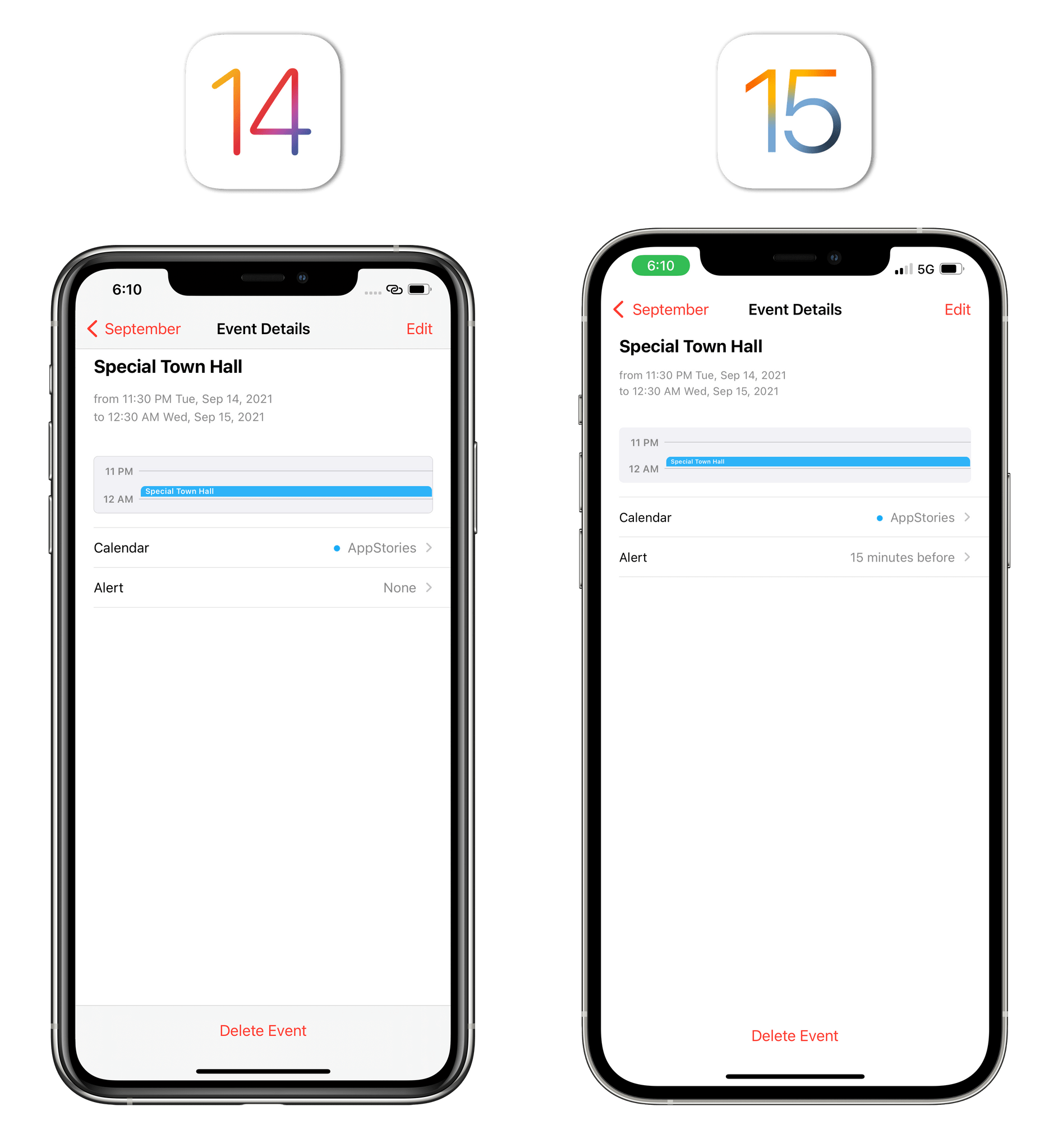 The new transparent toolbars in the Calendar app.