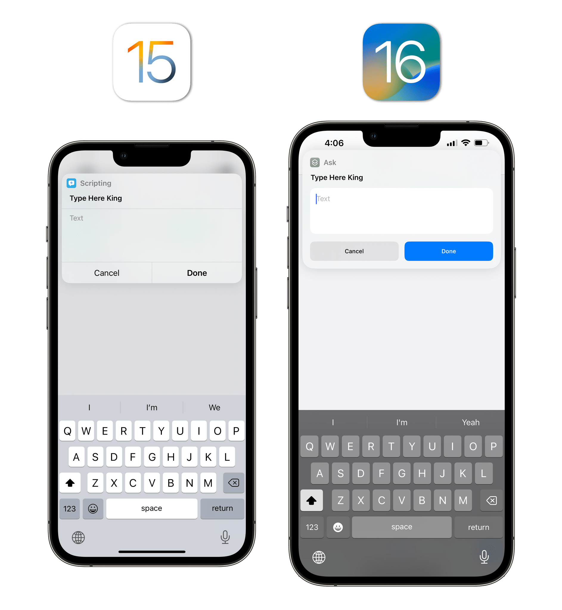 The new look for Shortcuts prompts in iOS 16. They're also faster and no longer block interactions with apps.
