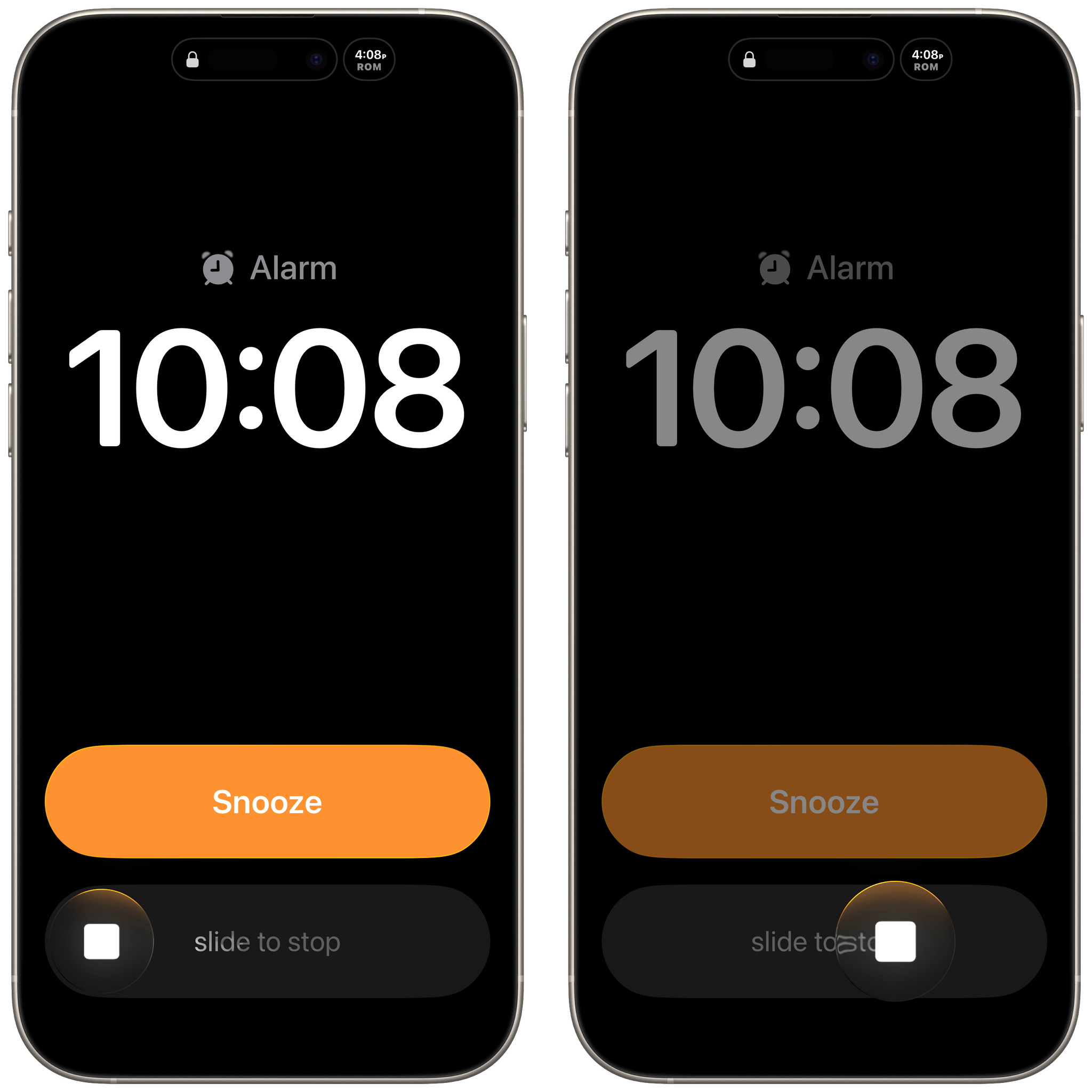 Slide to stop alarms.