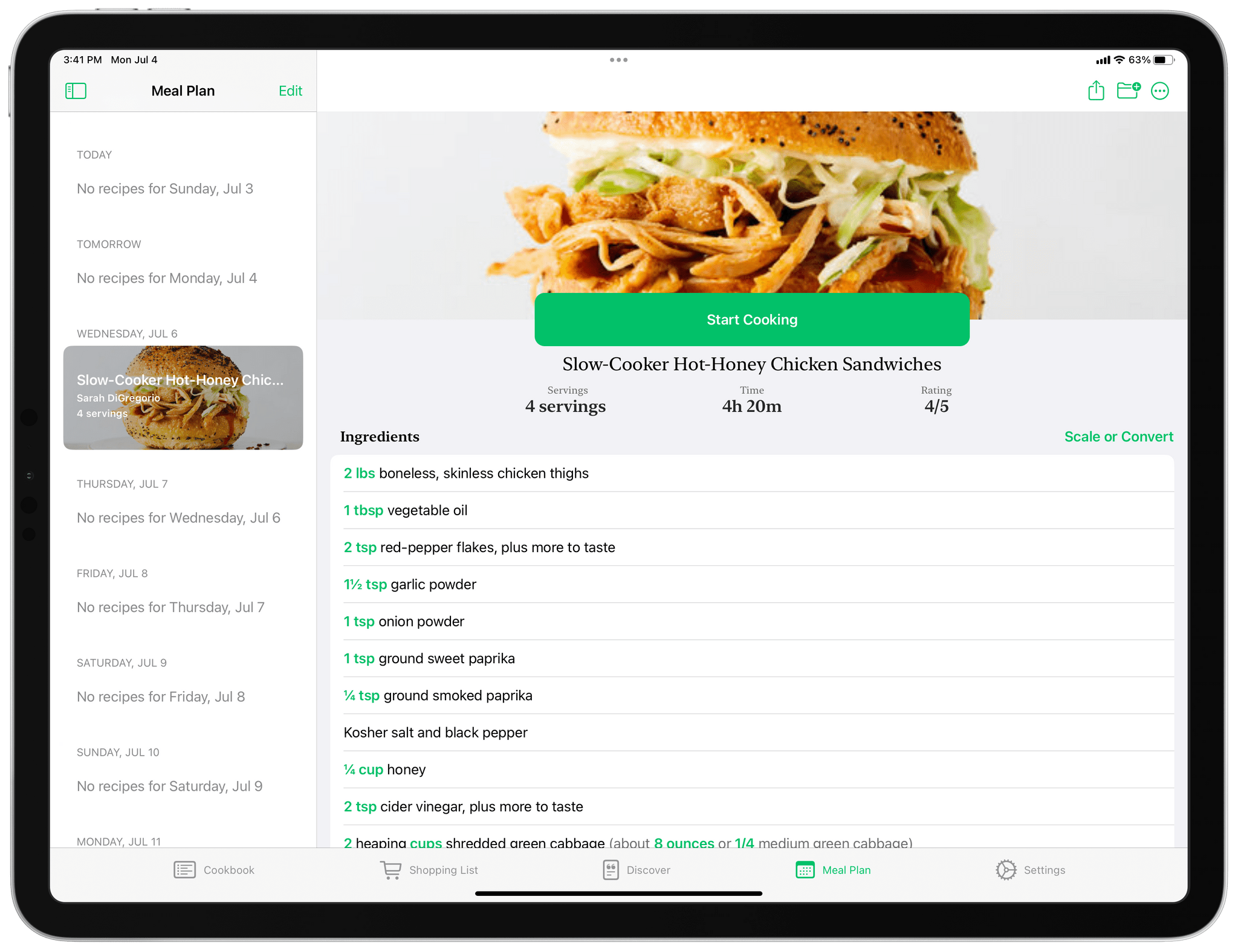 Pestle's Meal Planning tab.