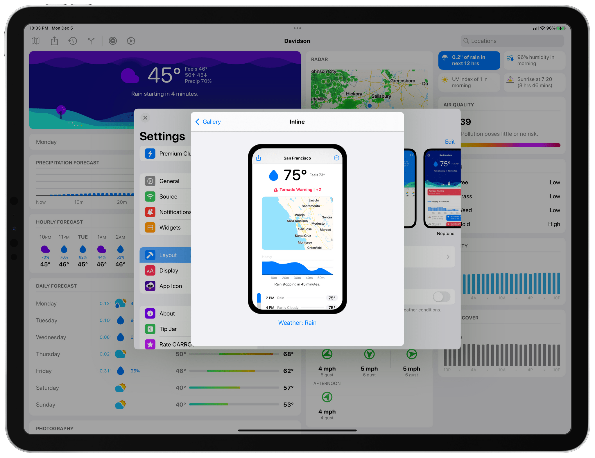 One of CARROT Weather's new inline layouts.