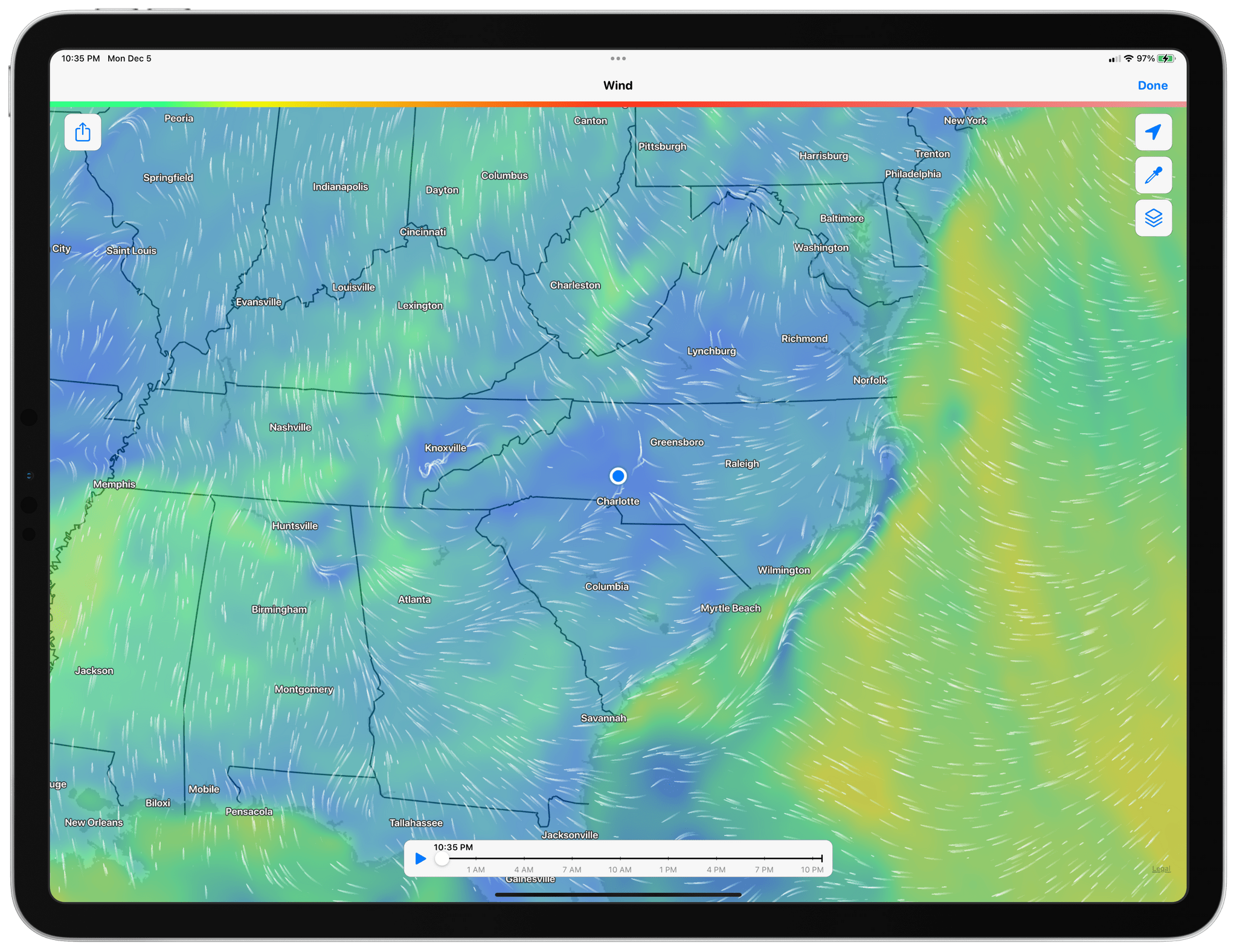 Wind particles are now visualized in CARROT Weather's maps.