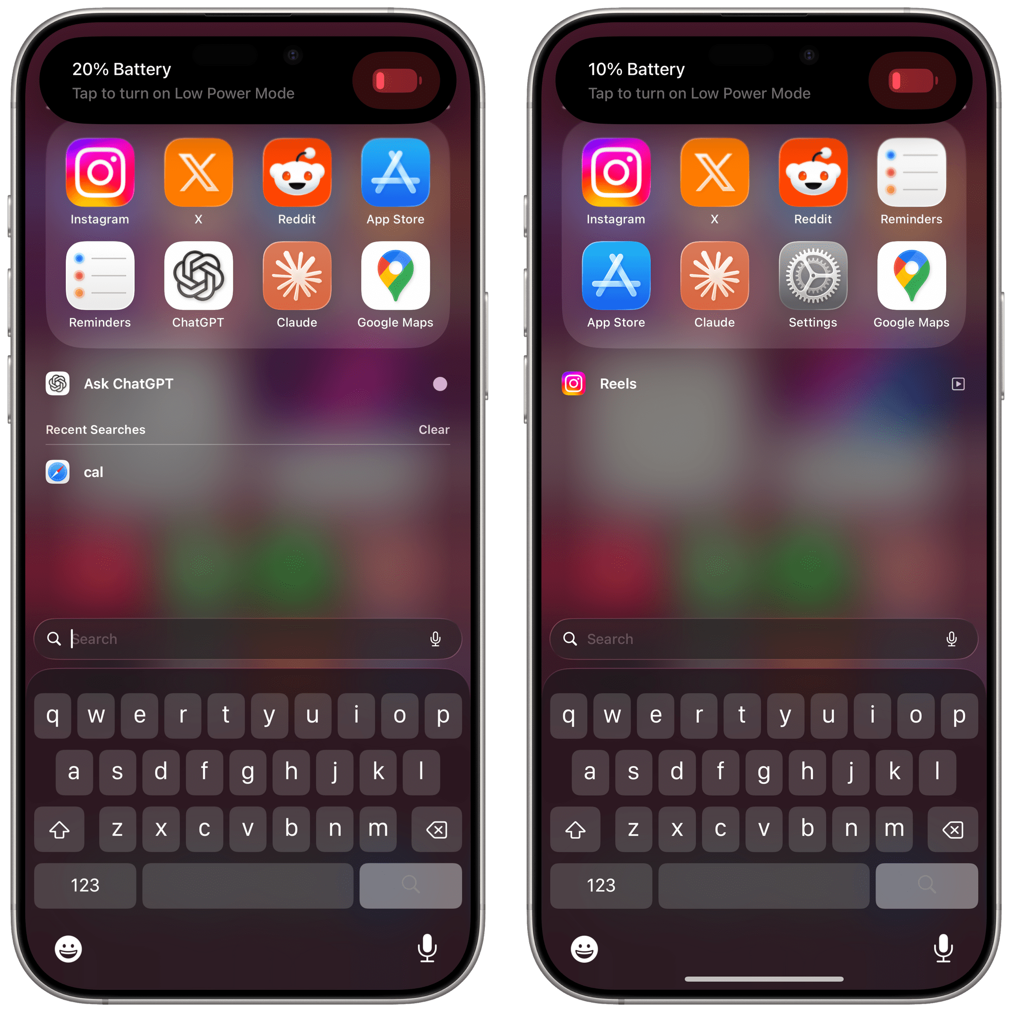 The new battery alerts in the Dynamic Island.