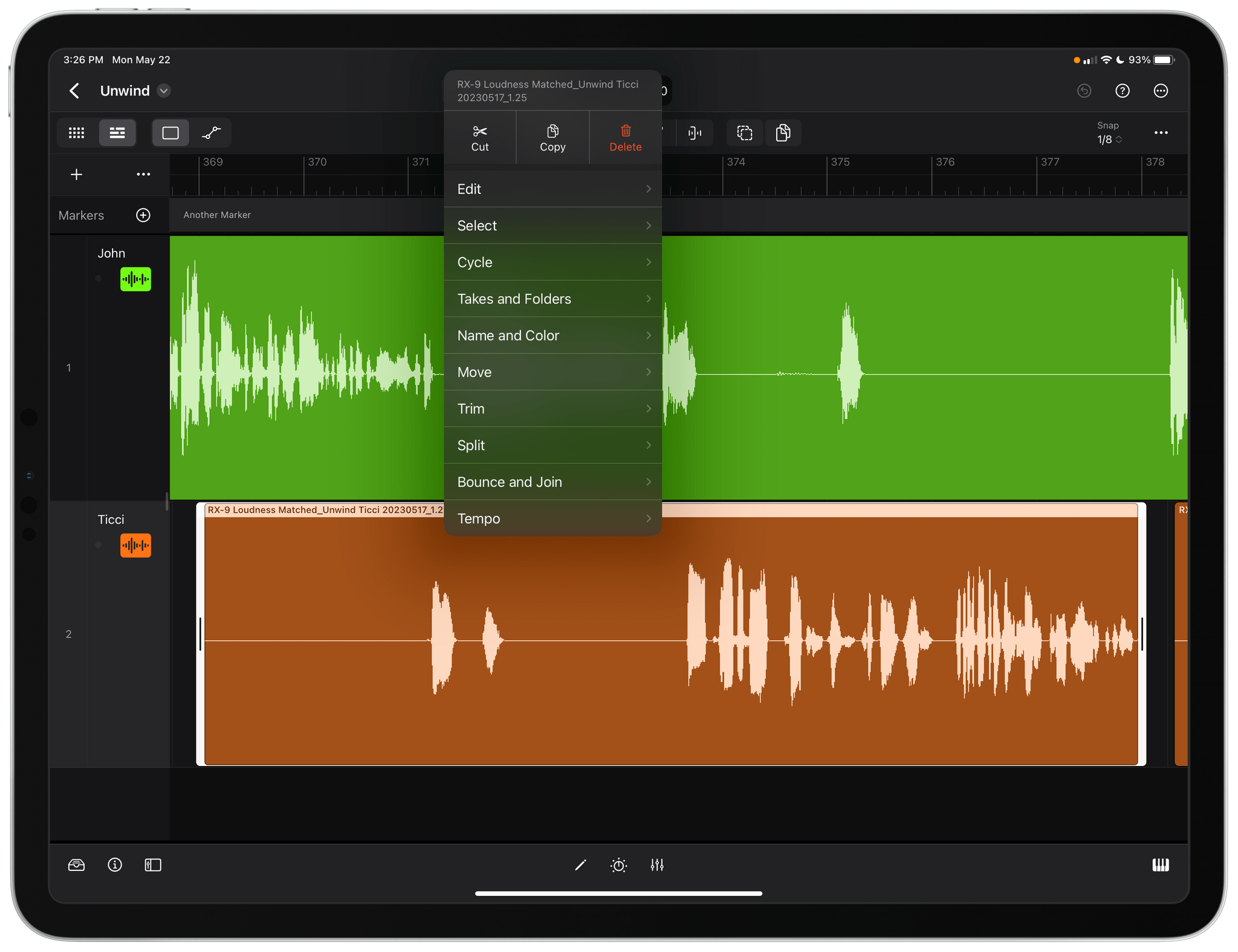 Logic Pro for iPad takes advantage of iPadOS features like context menus.