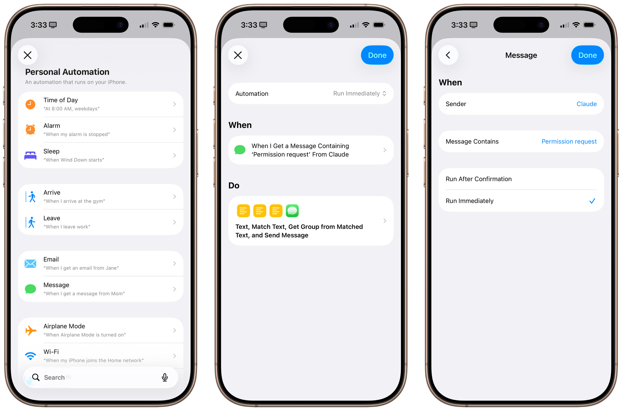 Setting up the iMessage trigger.
