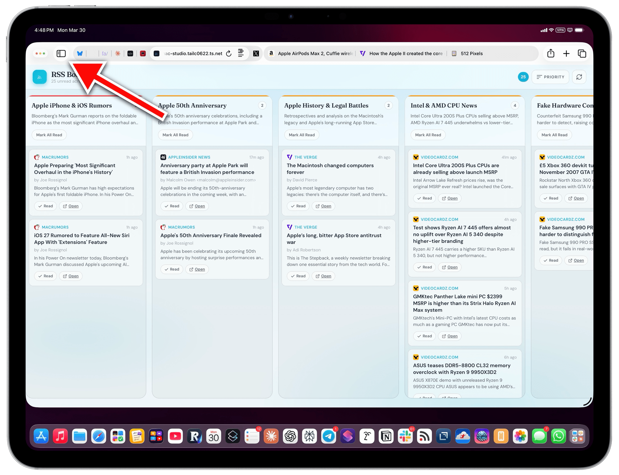 Click this button to show the Safari sidebar.