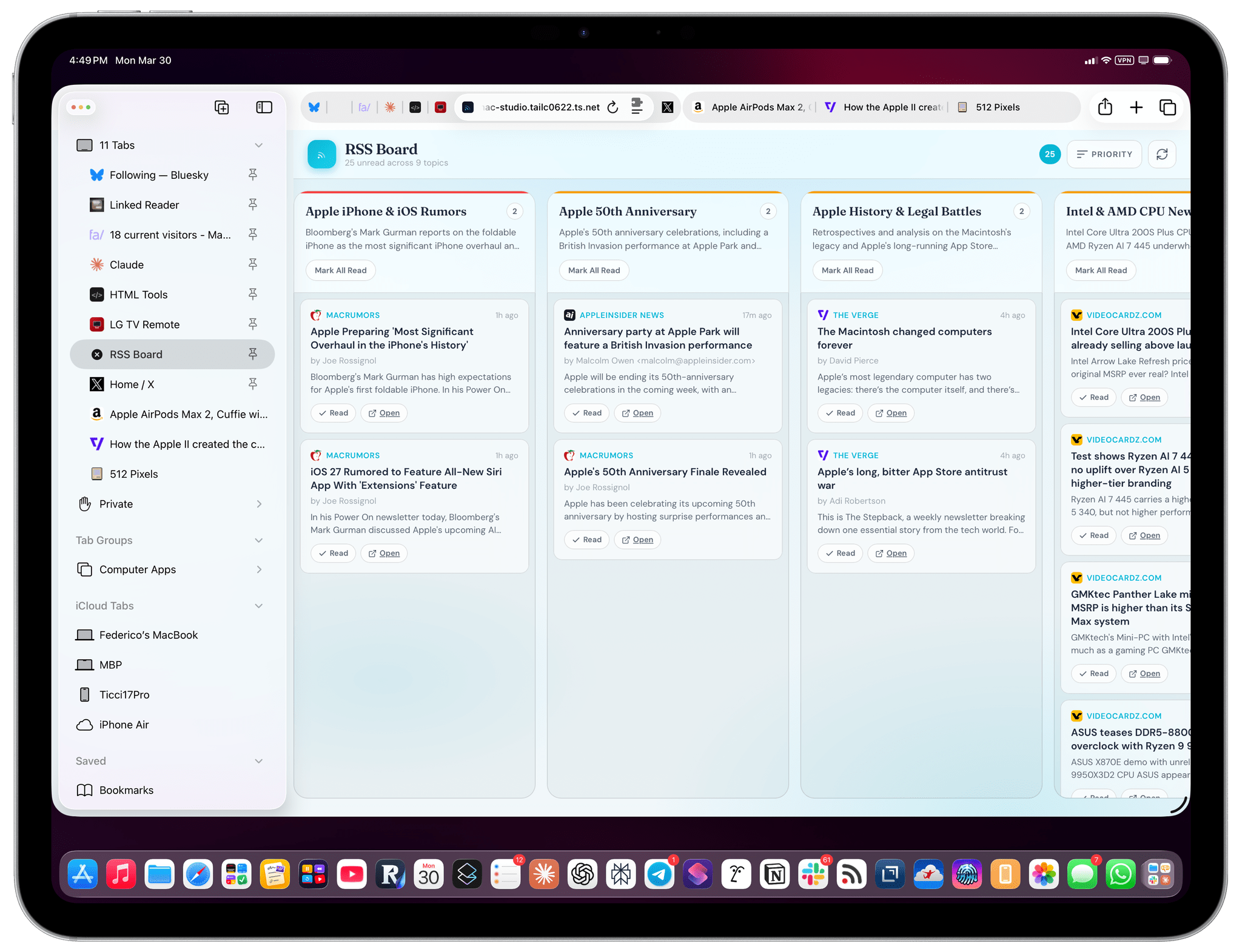 Vertical tabs in Safari for iPad.