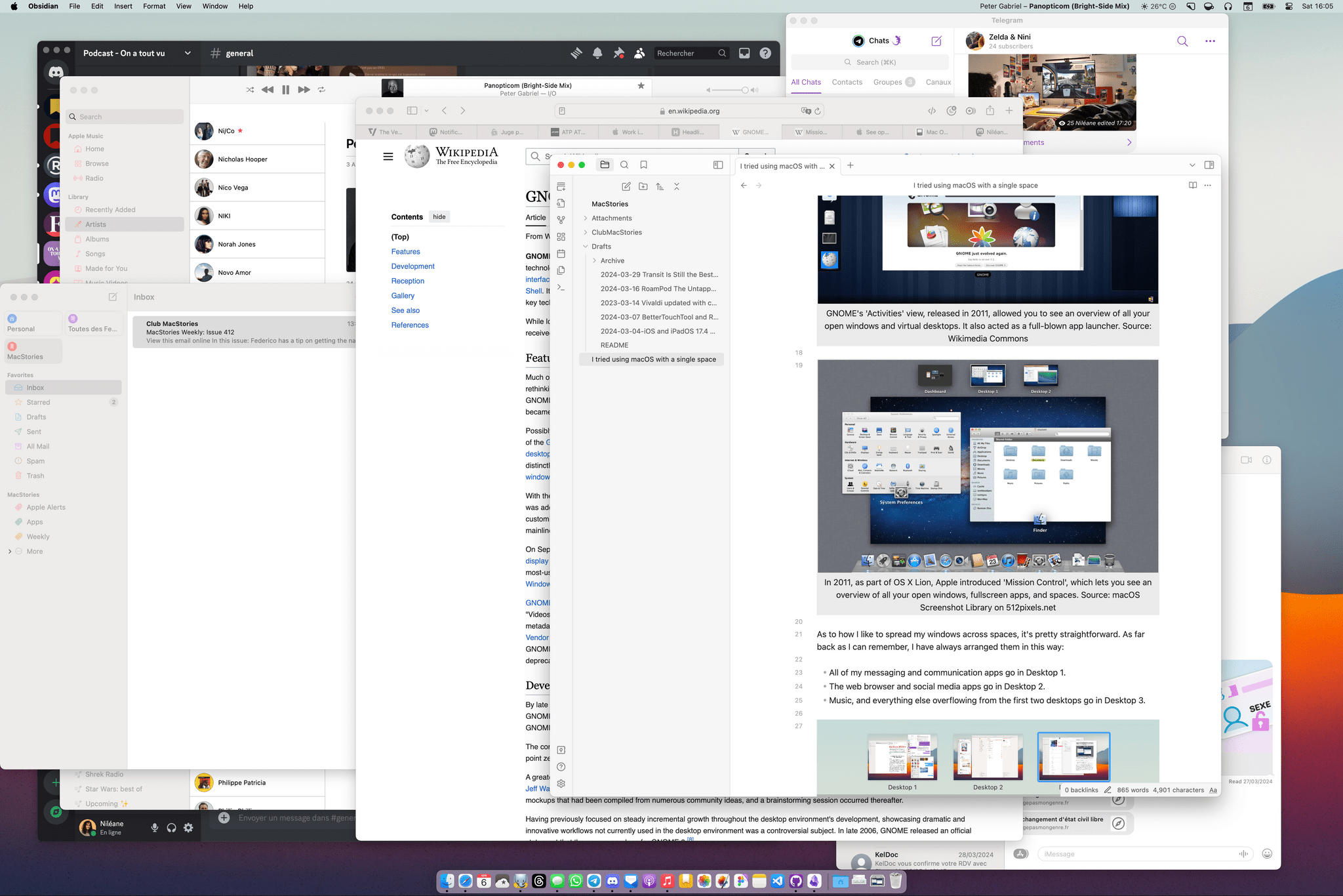 After merging all of my spaces into one, my Mac desktop looked like this.