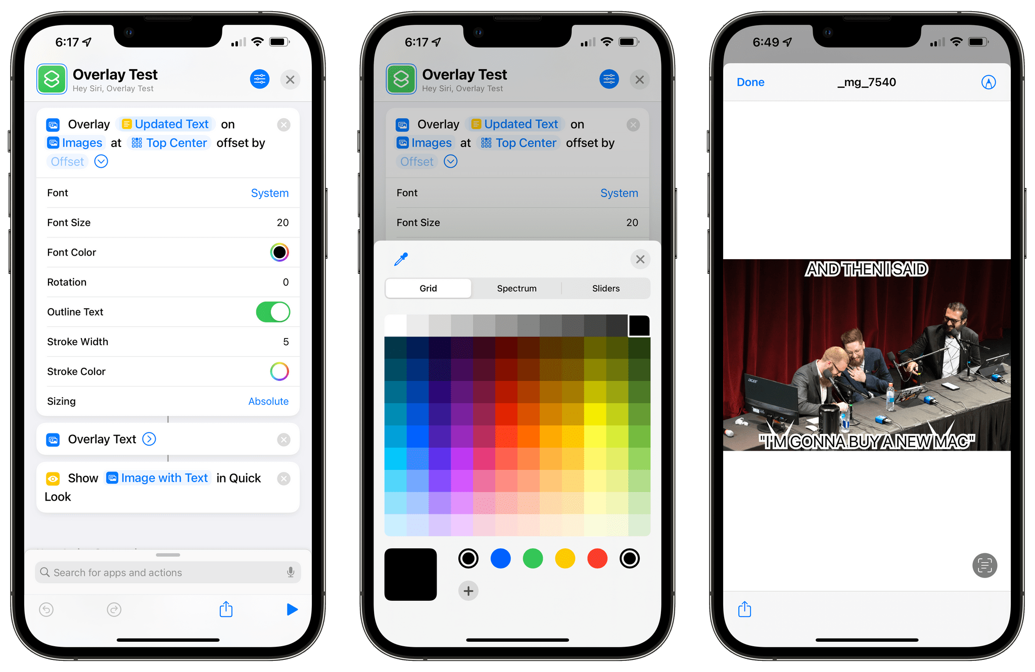 The new Overlay Text action in Shortcuts.