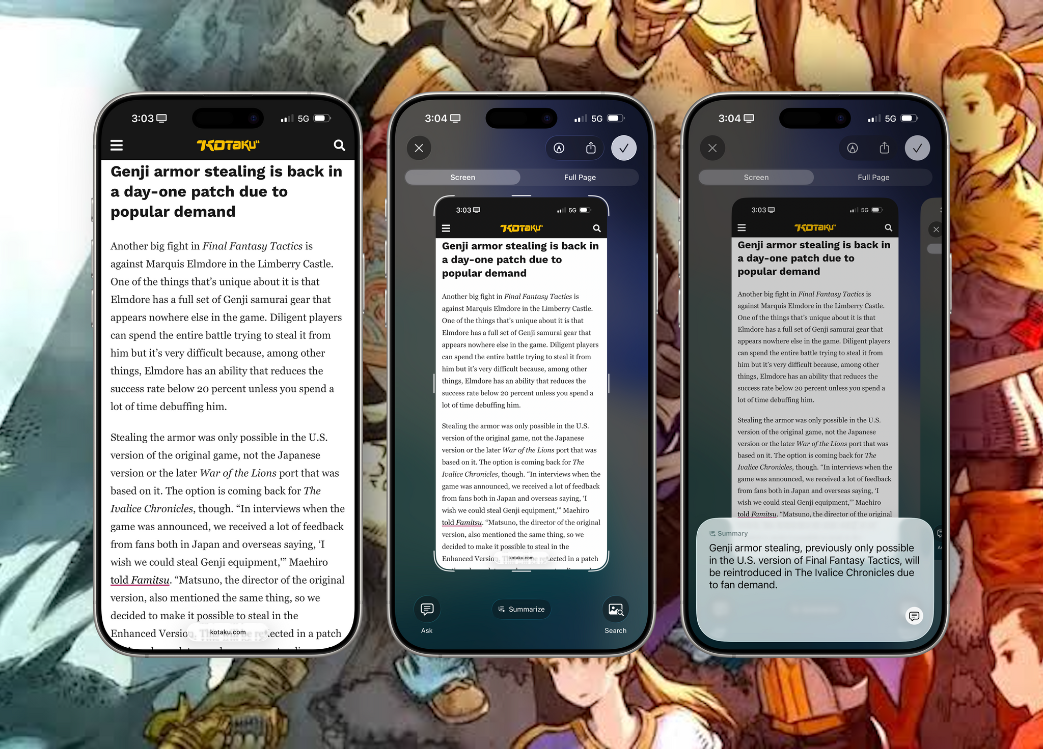 Summarizing text from screenshots with Visual Intelligence.