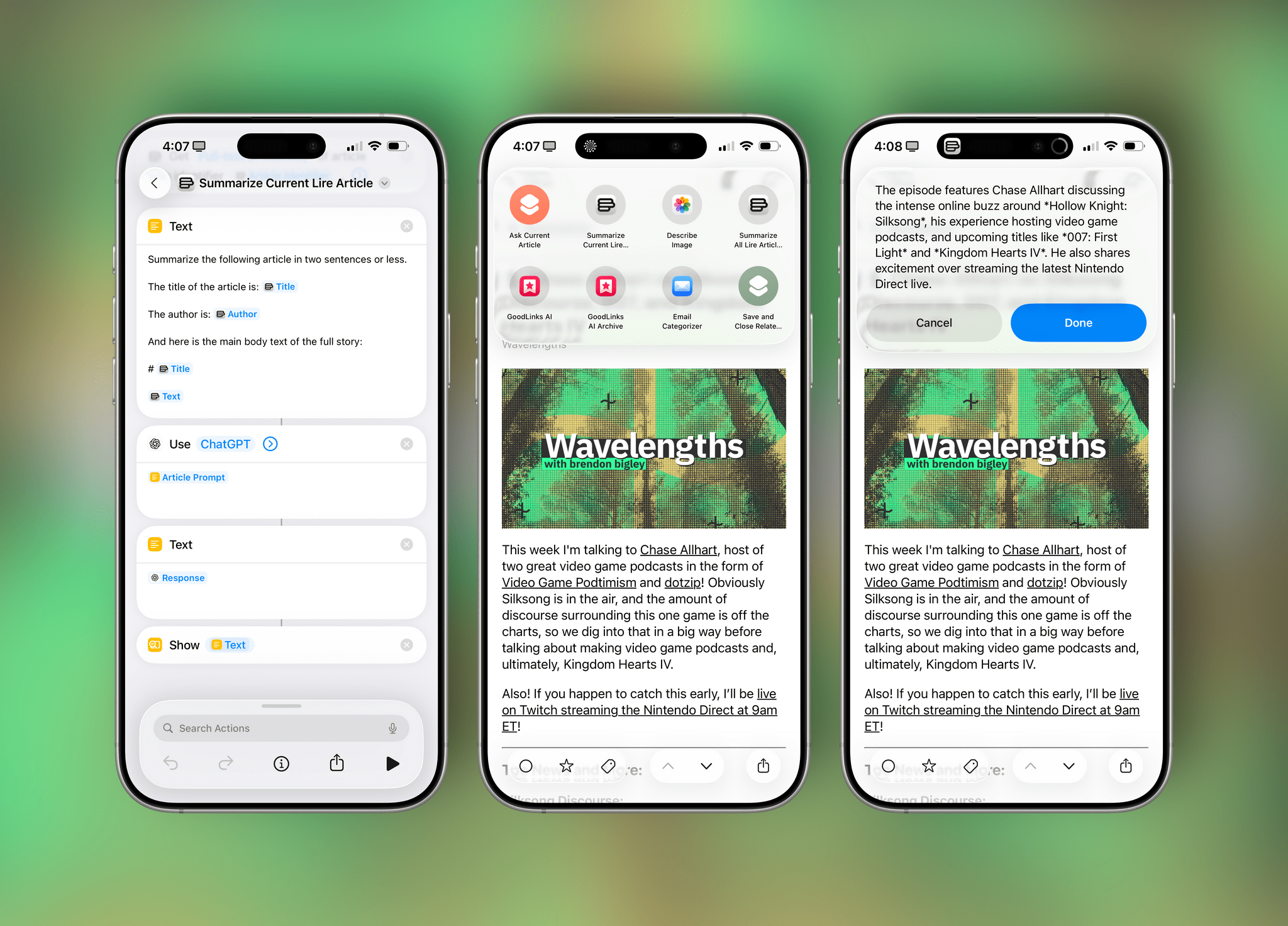 My shortcut to summarize the article I’m reading in Lire.