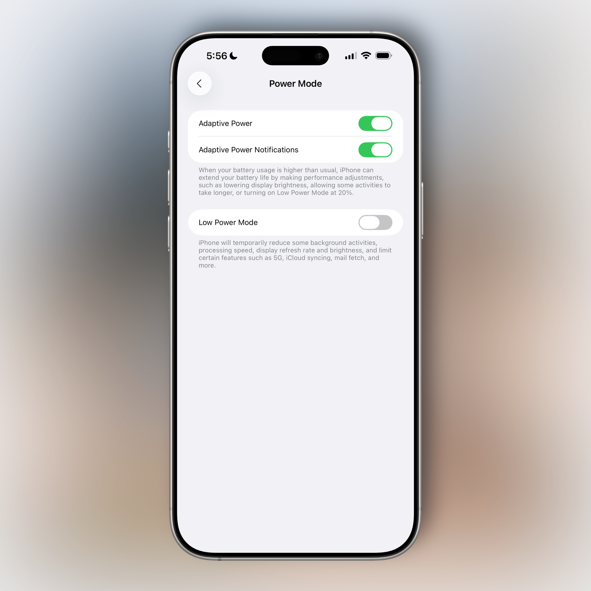 The new Adaptive Power mode.