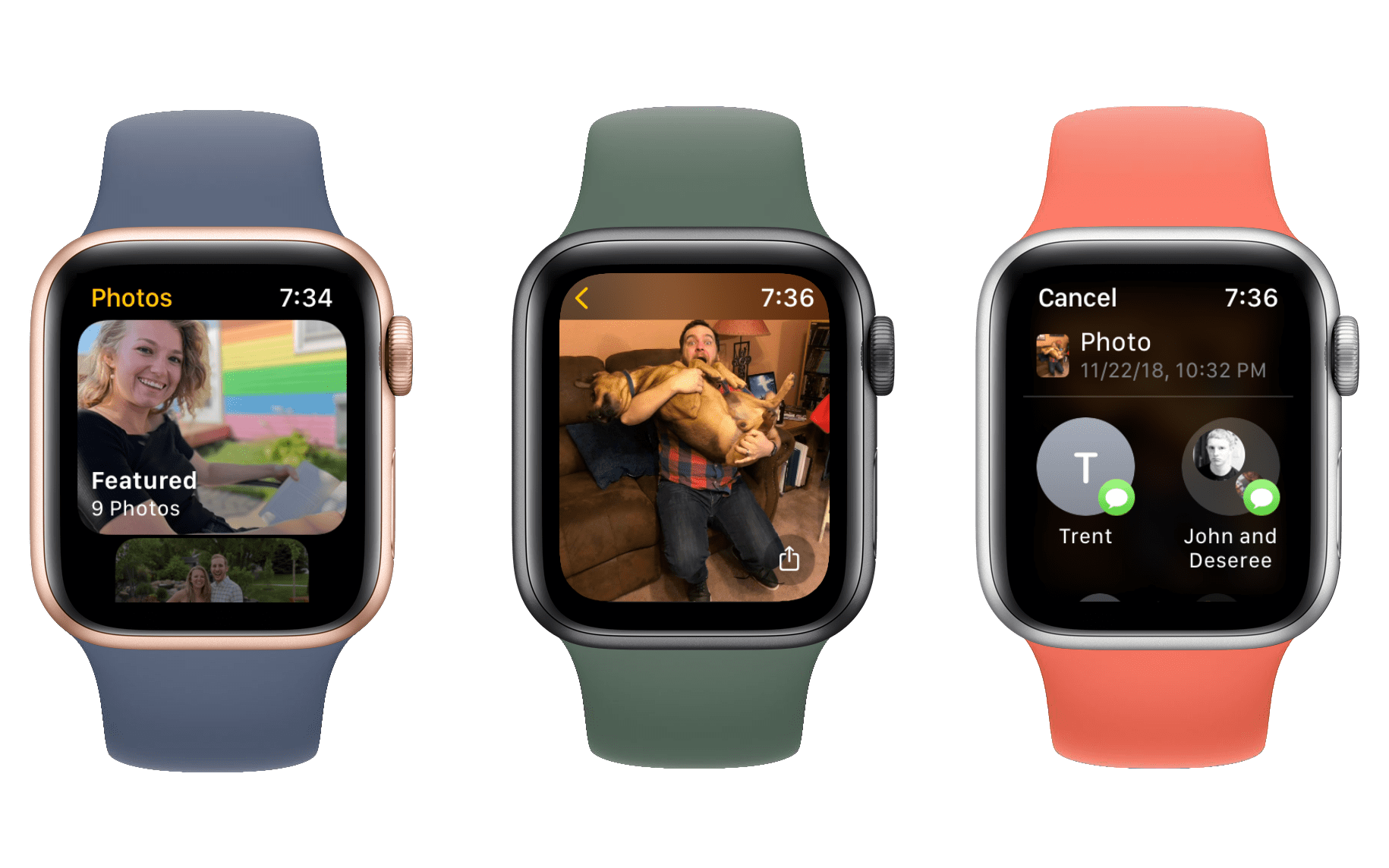 Featured photos album and photo sharing in watchOS 8.