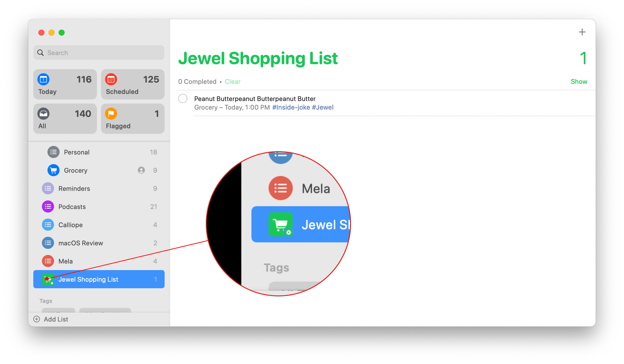 Smart Lists are labeled with an overlayed gear icon in the sidebar.