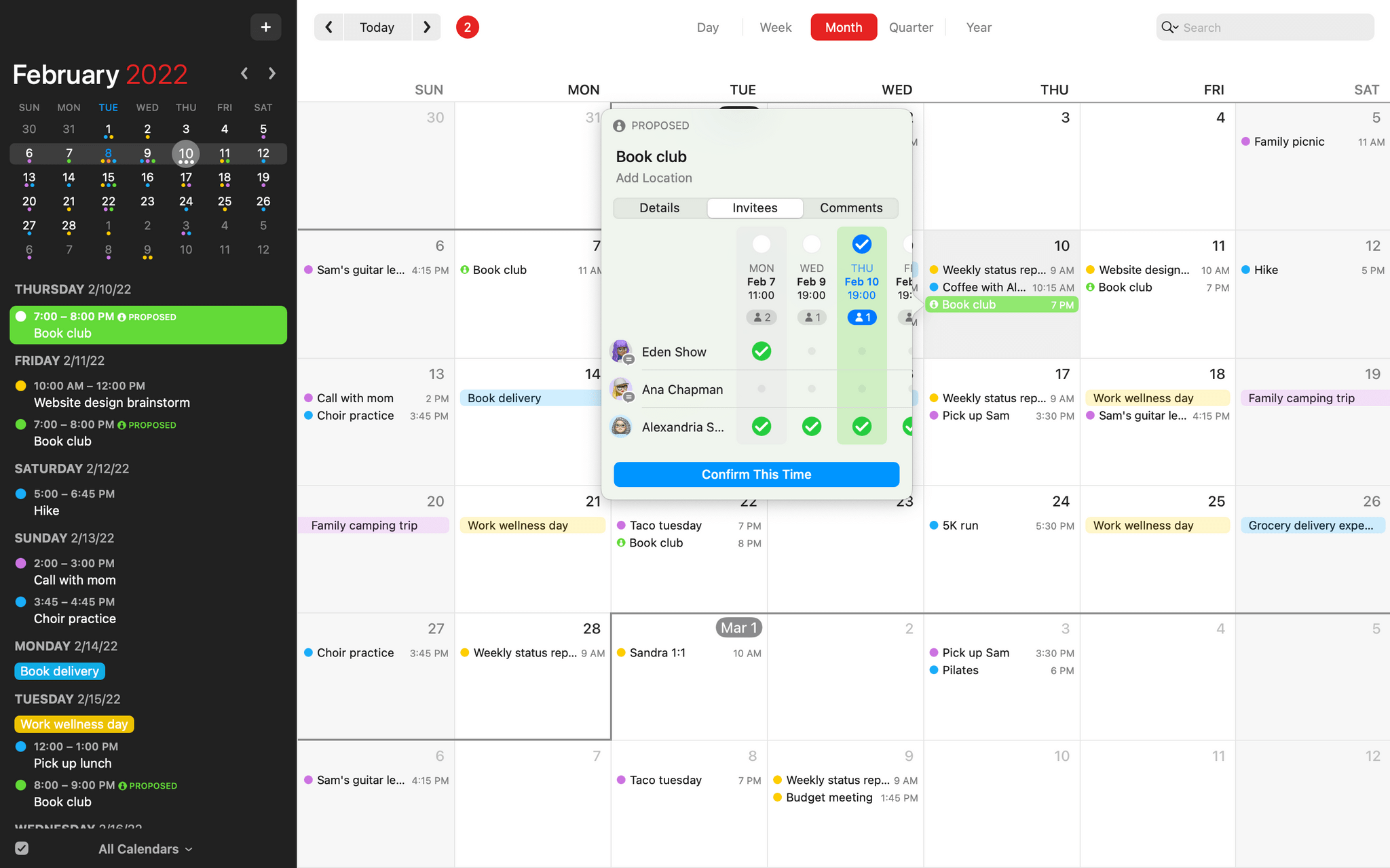 Proposals has been redesigned to make it easier to find the best time for a meeting. Source: Flexibits.